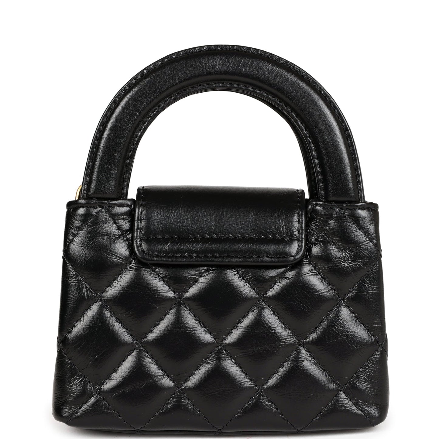 Chanel Nano Kelly Shopper Black Shiny Aged Calfskin Brushed Gold Hardware