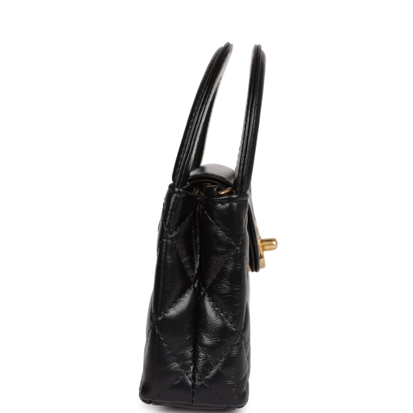 Chanel Nano Kelly Shopper Black Shiny Aged Calfskin Brushed Gold Hardware