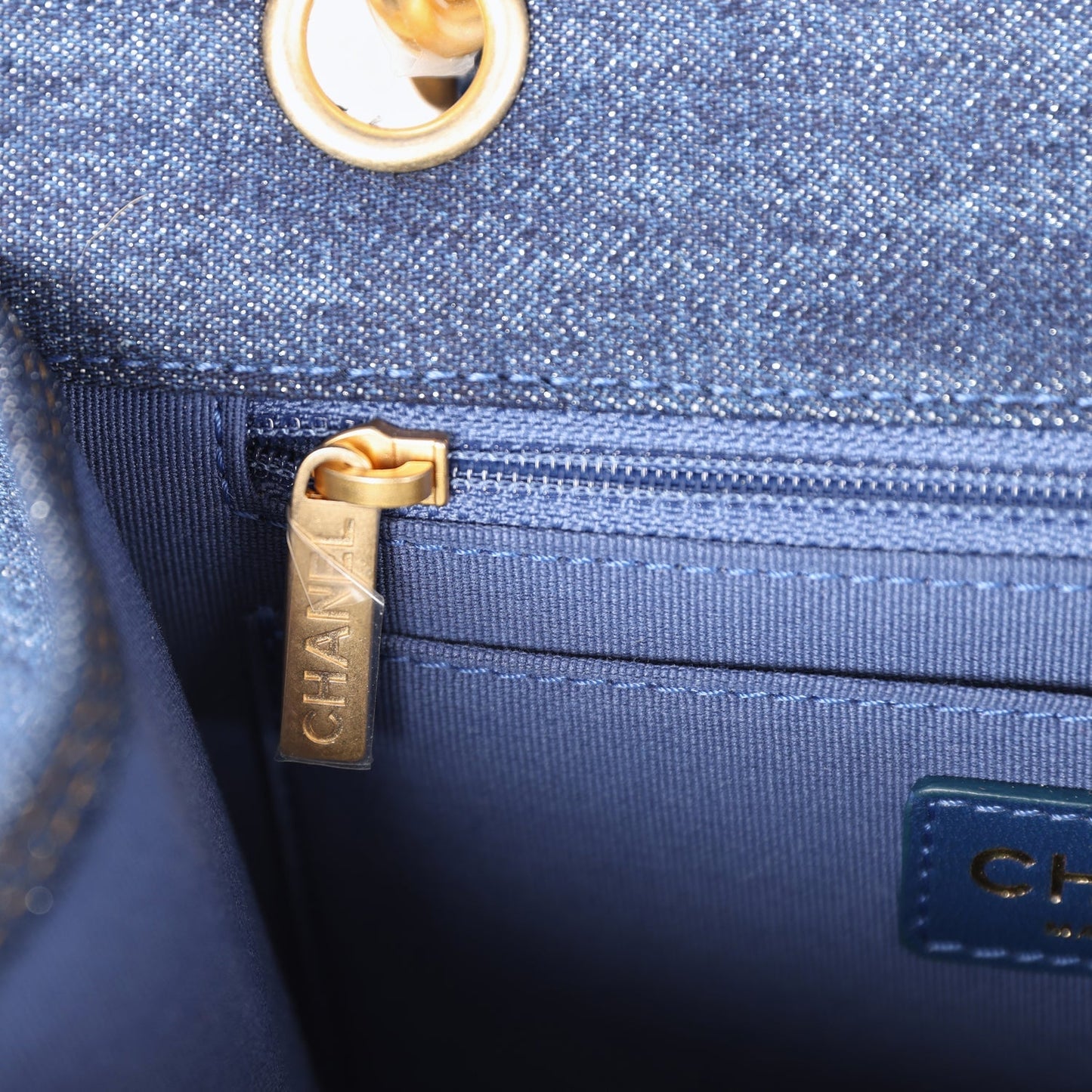Chanel Square Flap Blue Denim Antique Gold Hardware
