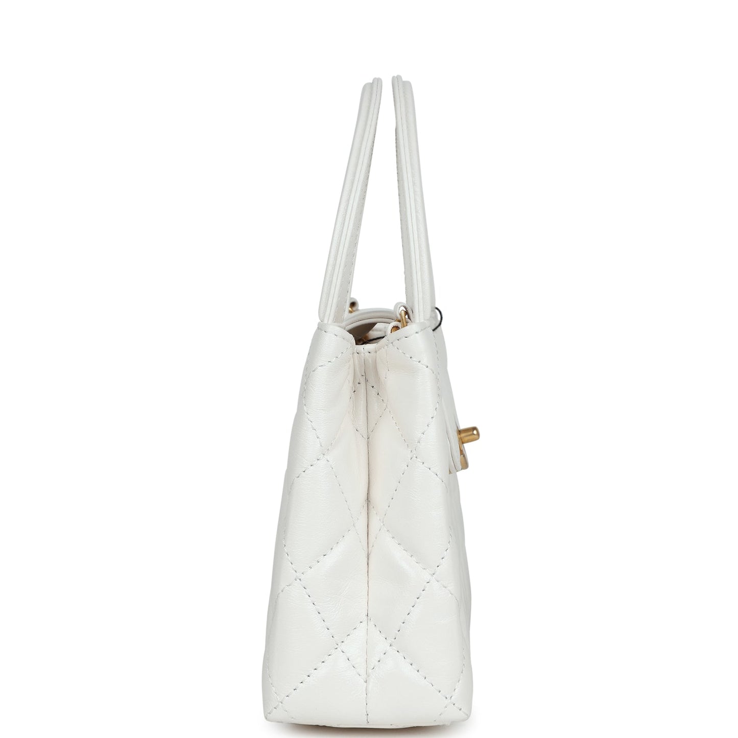 Chanel Small Kelly Shopper White Shiny Aged Calfskin Brushed Gold Hardware