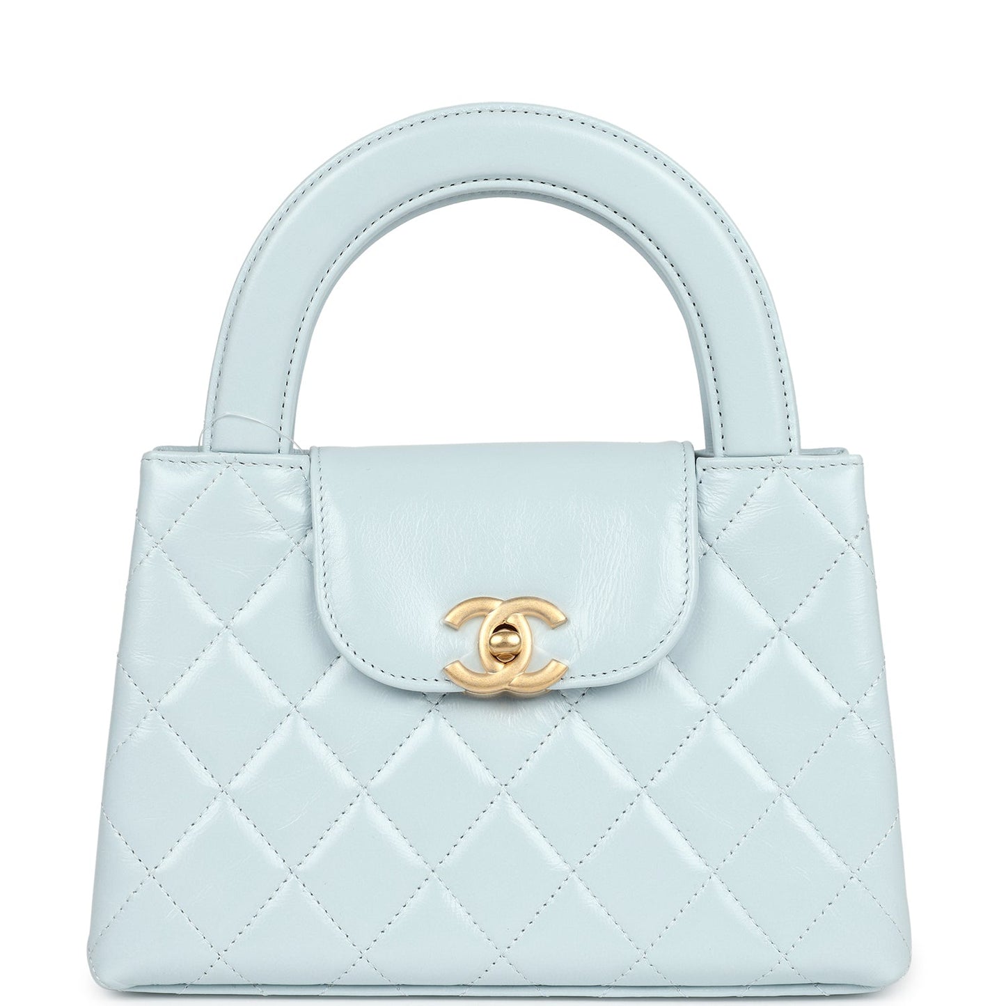 Chanel Small Kelly Shopper Light Blue Shiny Aged Calfskin Brushed Gold Hardware