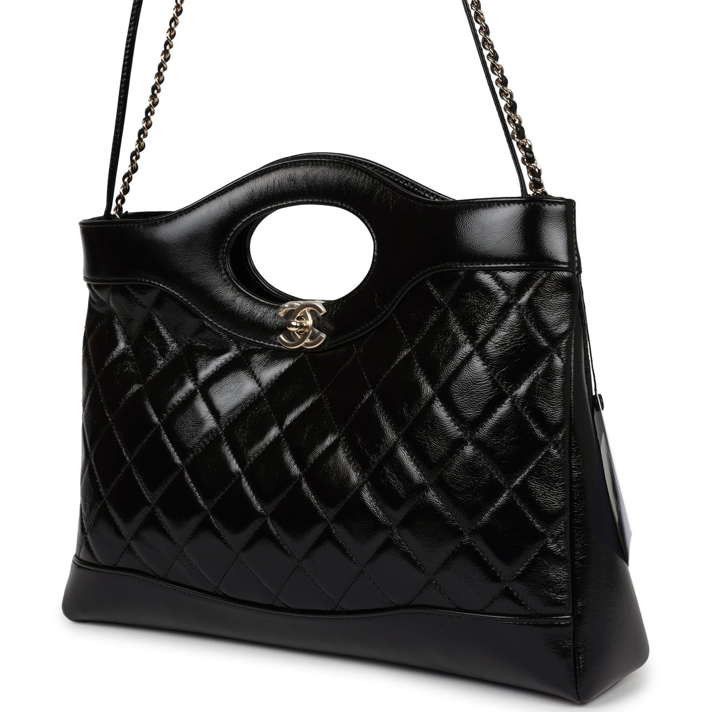 Chanel Large 31 Shopper Black Shiny Lambskin Light Gold Hardware