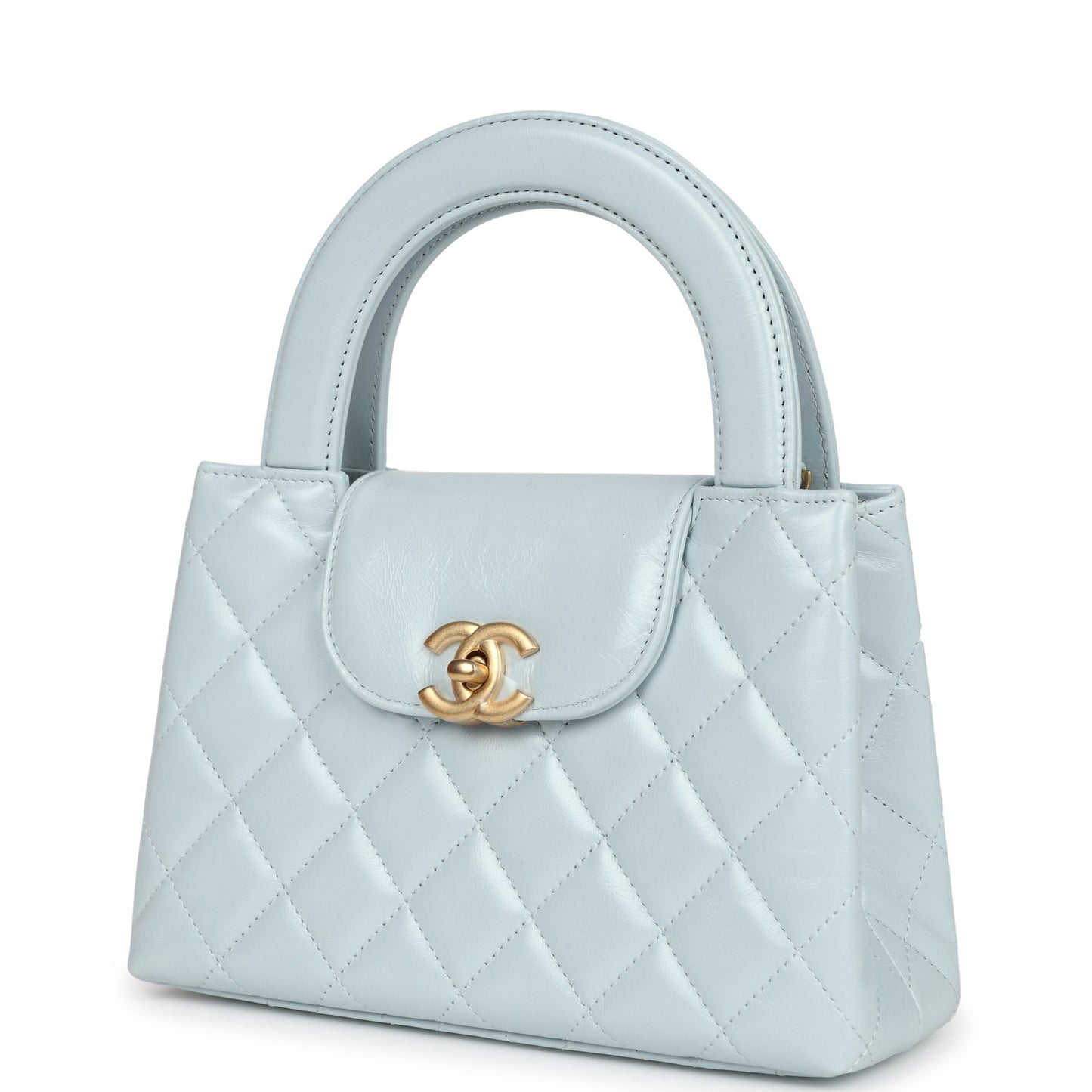 Chanel Small Kelly Shopper Light Blue Shiny Aged Calfskin Brushed Gold Hardware