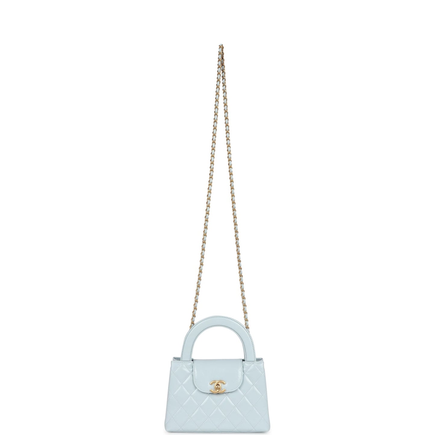 Chanel Small Kelly Shopper Light Blue Shiny Aged Calfskin Brushed Gold Hardware