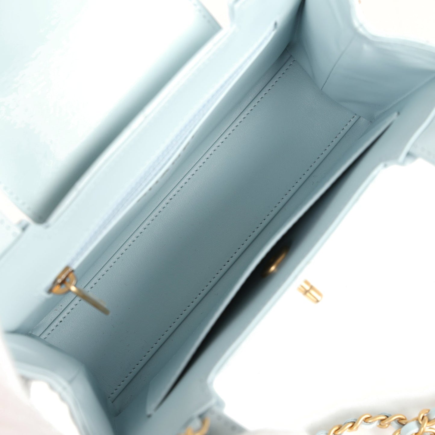 Chanel Small Kelly Shopper Light Blue Shiny Aged Calfskin Brushed Gold Hardware