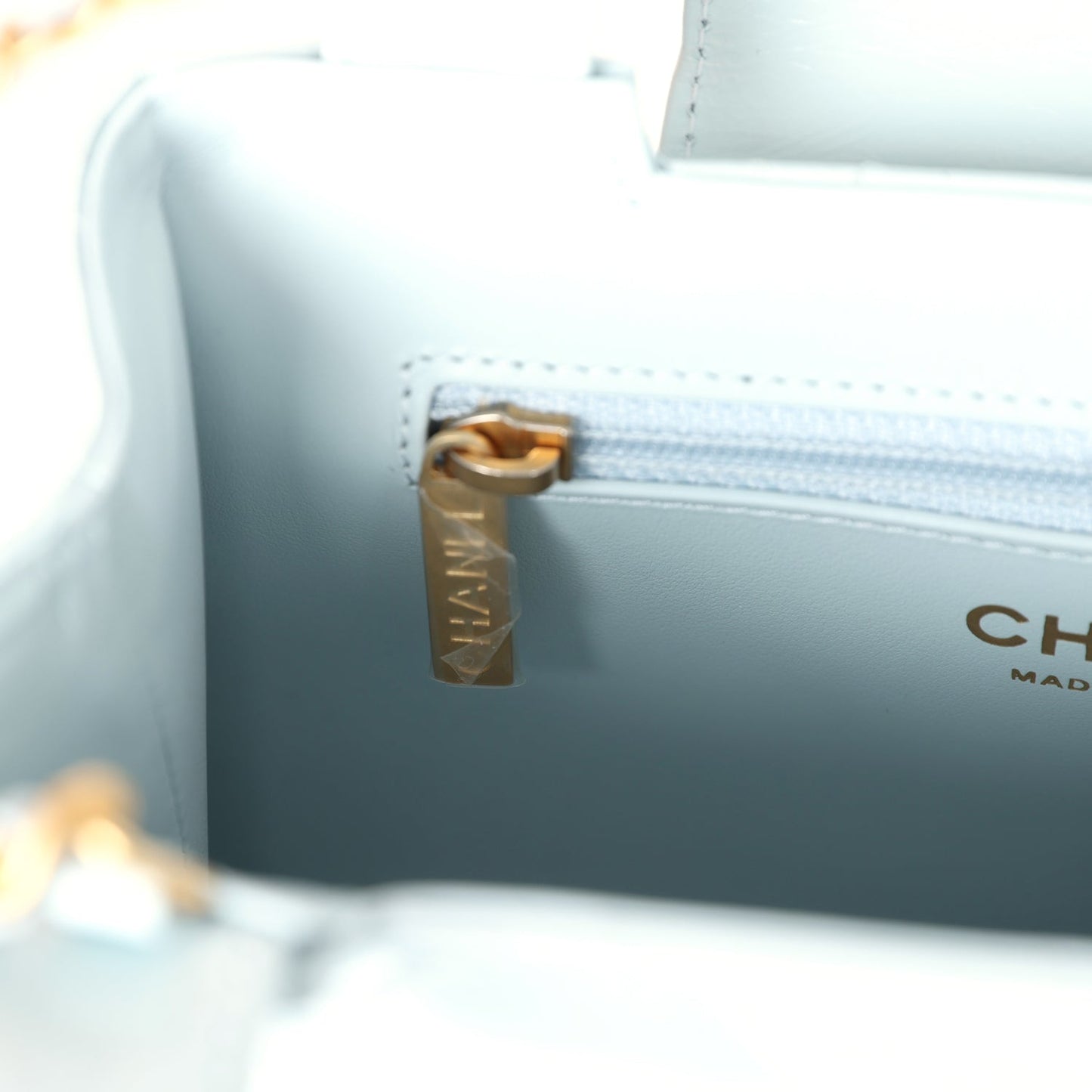 Chanel Small Kelly Shopper Light Blue Shiny Aged Calfskin Brushed Gold Hardware