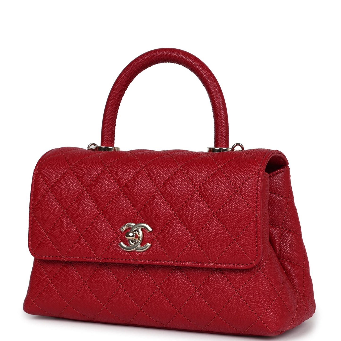 Chanel Small Coco Handle Dark Red Caviar Light Gold Hardware