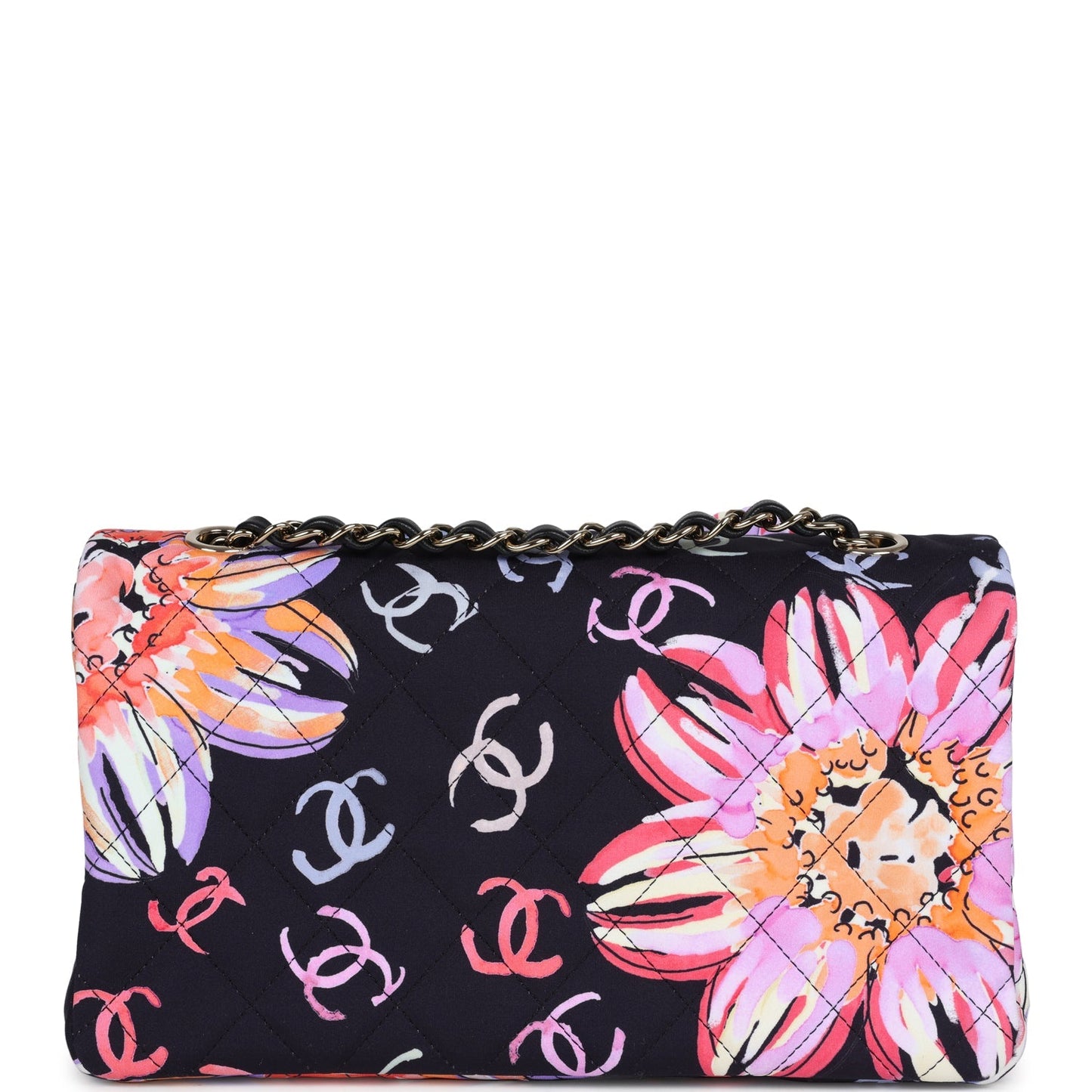 Chanel Small Flap Bag Black Multi Floral Fabric Light Gold Hardware