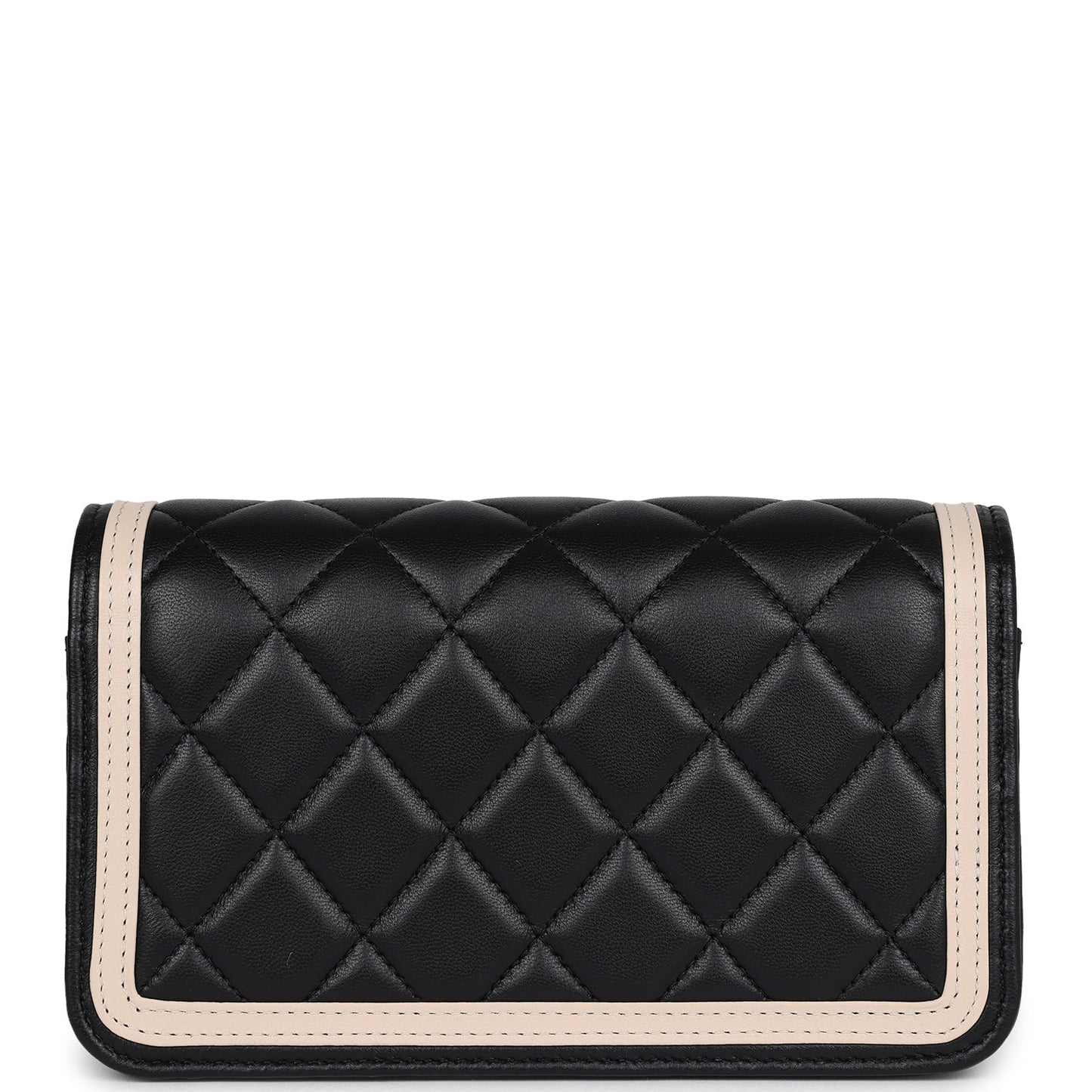 Chanel Flap Phone Holder with Chain Black and Light Beige Lambskin Light Gold Hardware