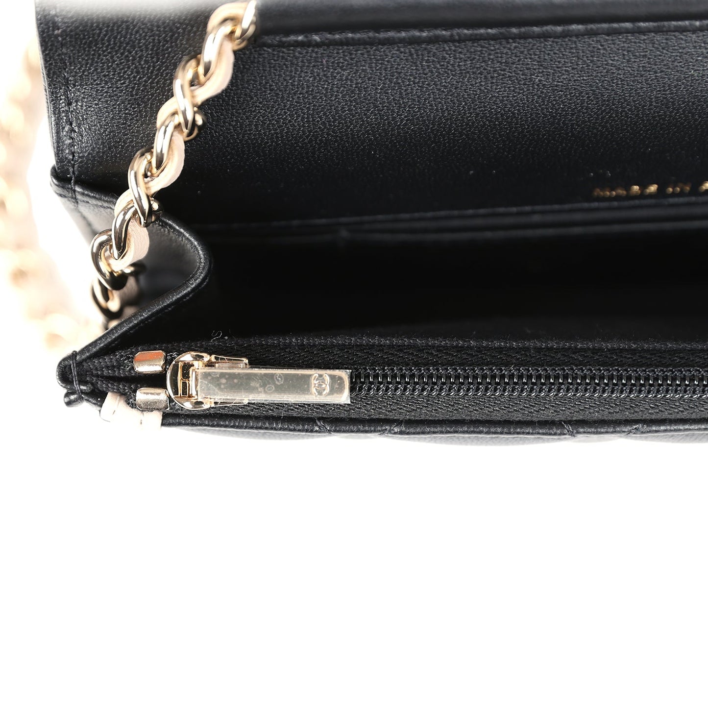 Chanel Flap Phone Holder with Chain Black and Light Beige Lambskin Light Gold Hardware