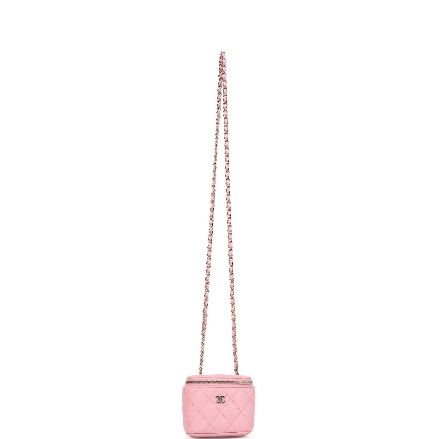 Chanel Mini Square Vanity Case Crossbody Bag Pink Caviar Light Gold Hardware