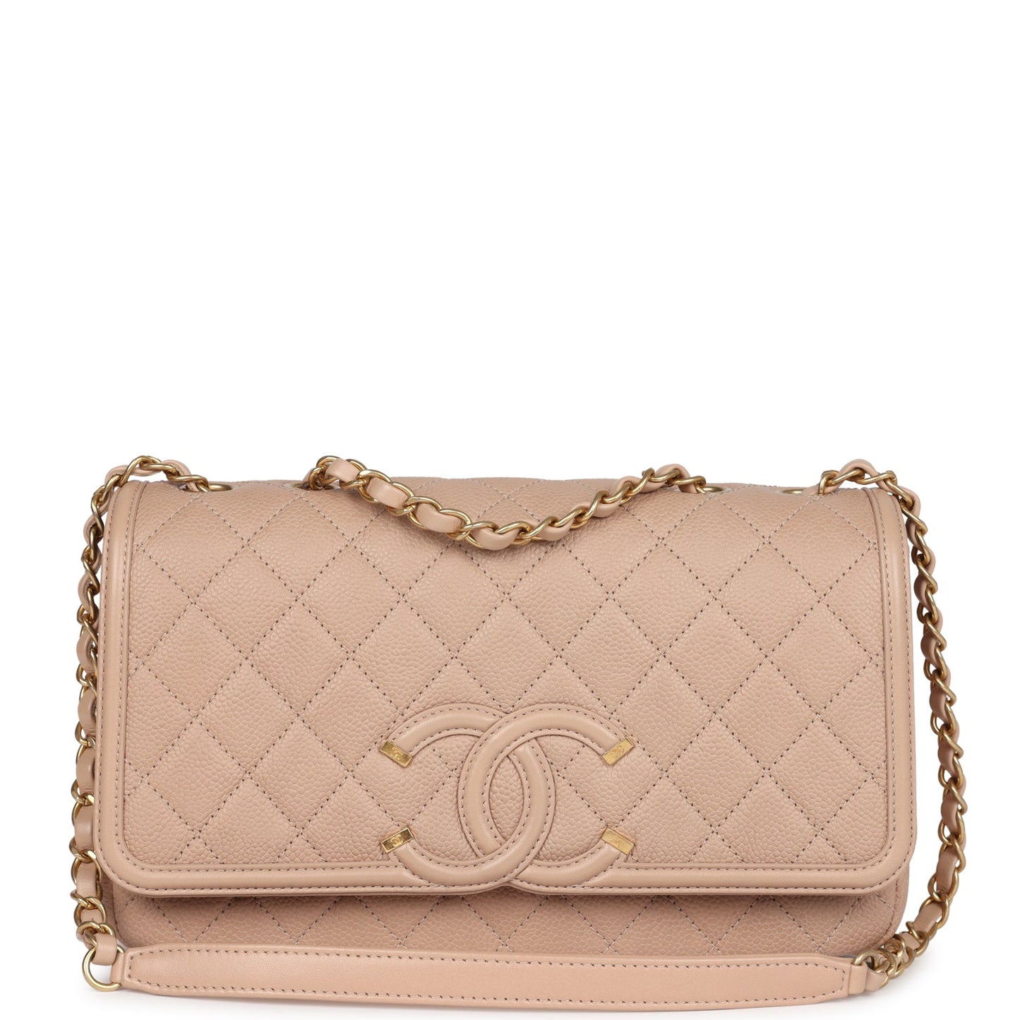 Chanel Medium CC Filigree Flap Bag Beige Caviar Brushed Gold Hardware