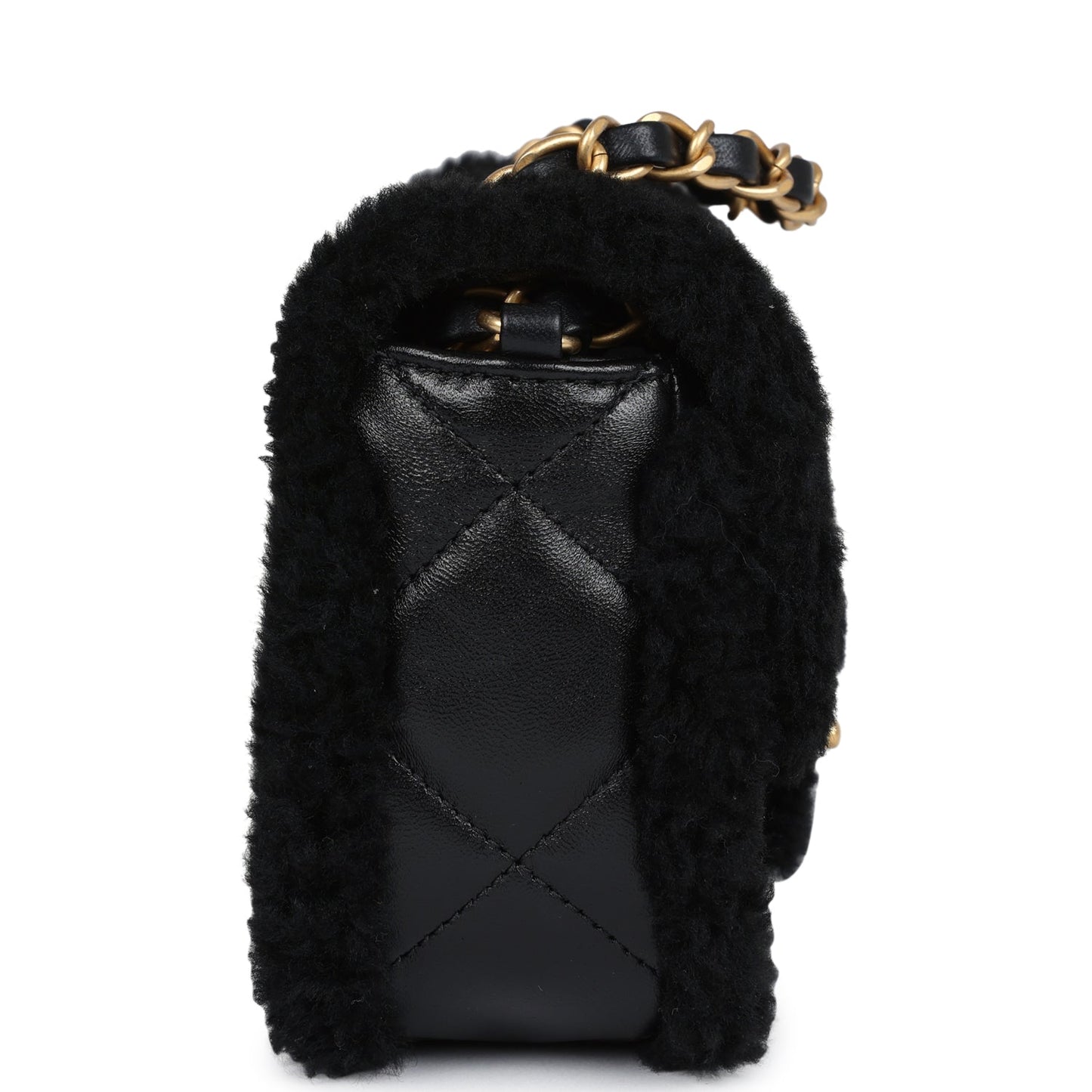 Chanel Mini Shearling Flap Bag Black Lambskin Brushed Gold Hardware