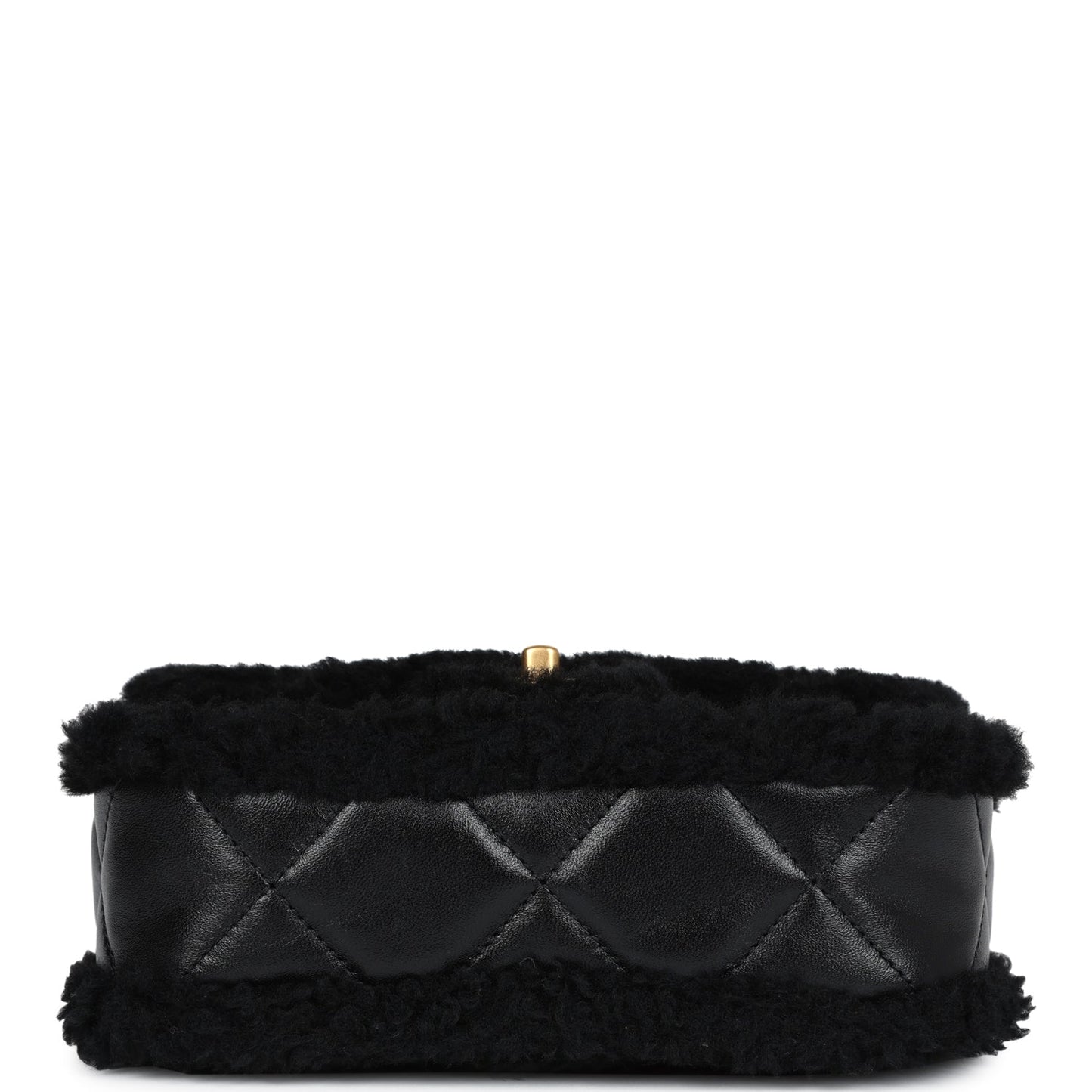 Chanel Mini Shearling Flap Bag Black Lambskin Brushed Gold Hardware