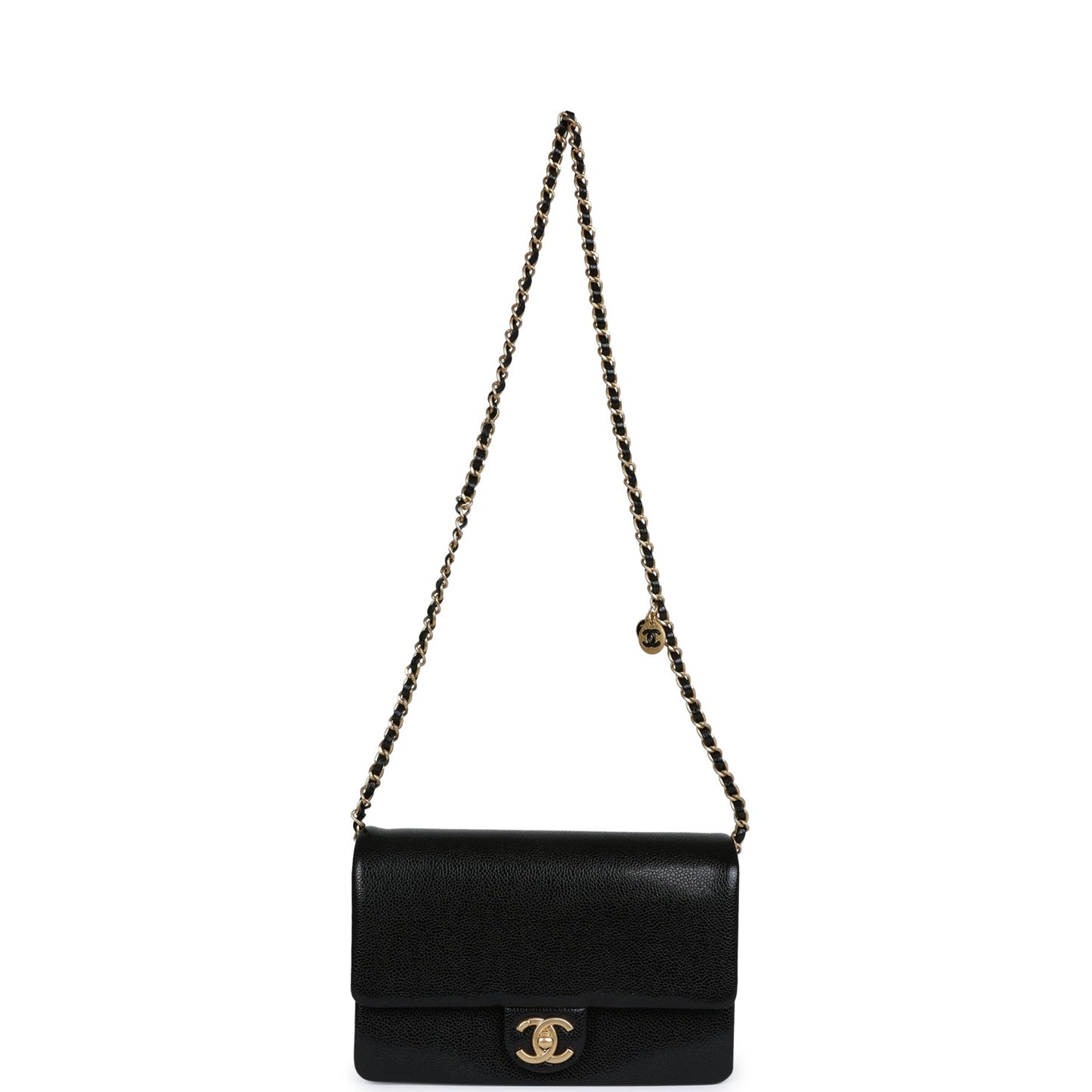 Chanel Small Flap Bag Black Shiny Grained Calfskin Brushed Gold Hardware