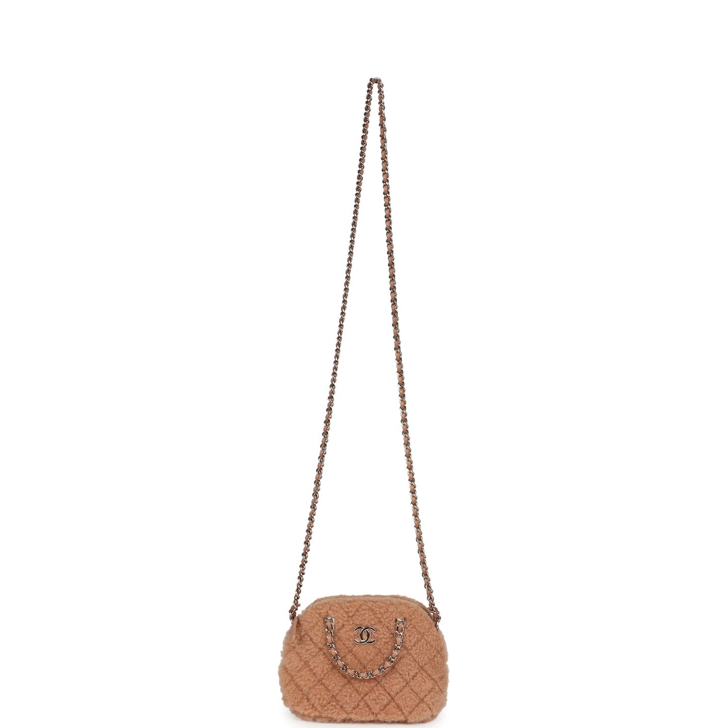 Chanel Small Crossbody Bag Light Brown Shearling Light Gold Hardware