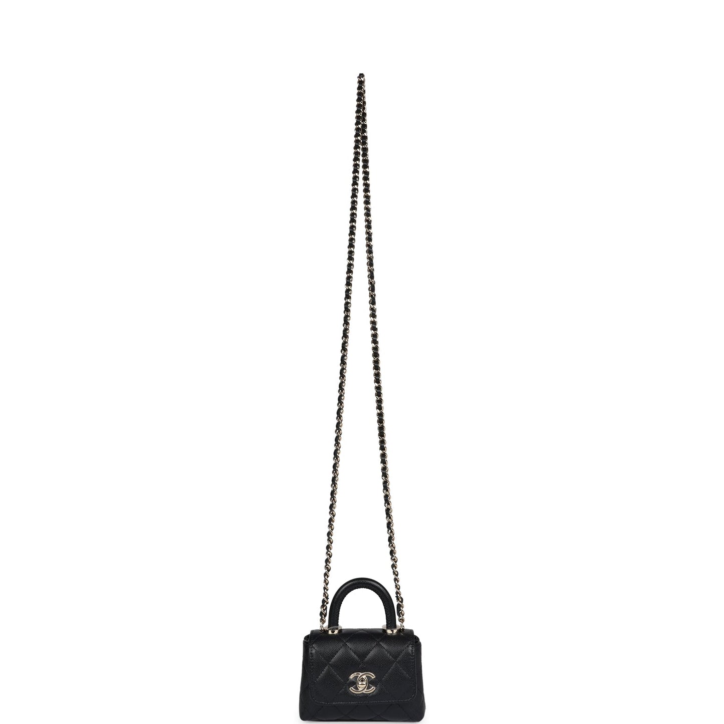 Chanel Nano Coco Top Handle Flap Bag Black Caviar Light Gold Hardware