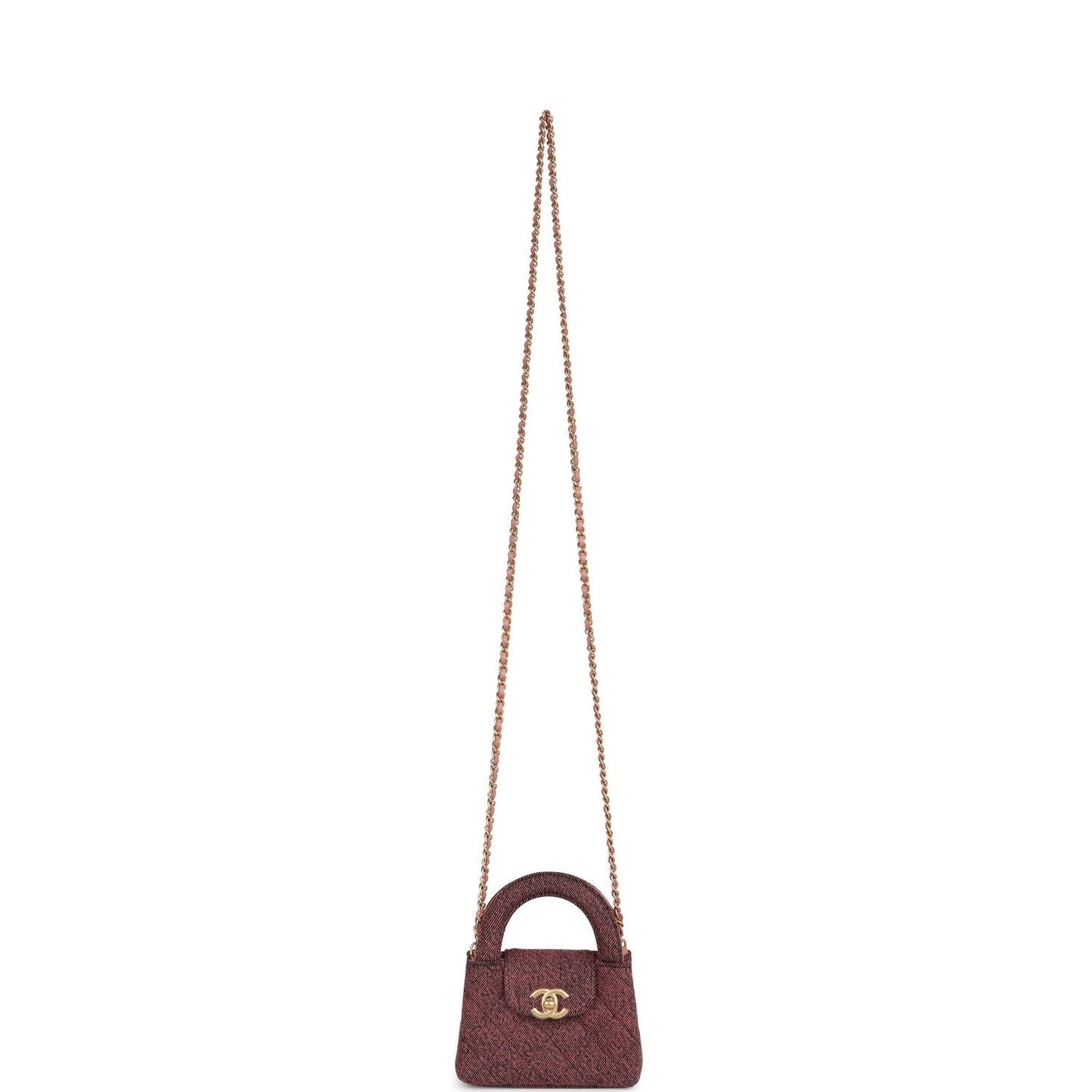 Chanel Nano Kelly Shopper Pink and Black Washed Denim Brushed Gold Hardware