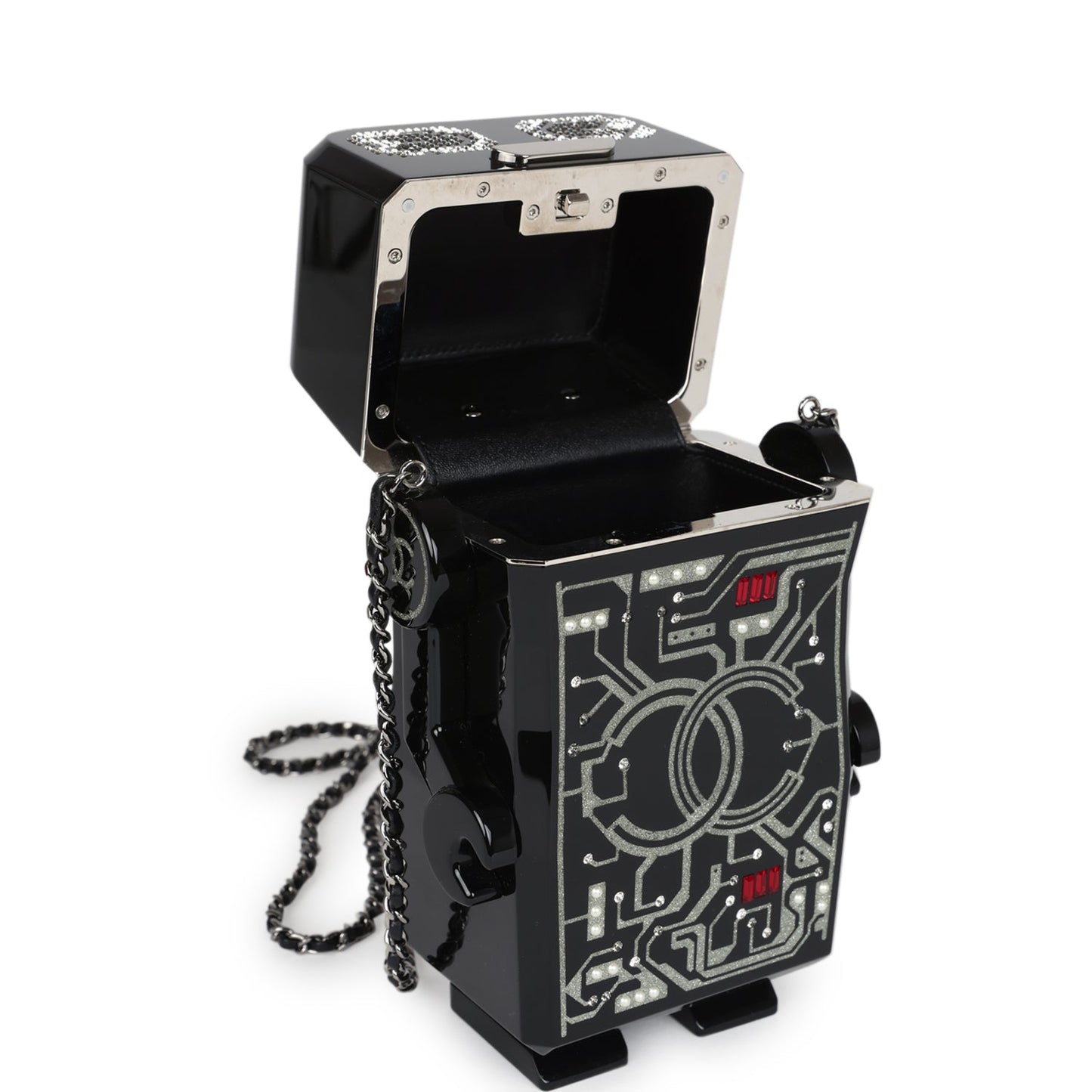 Chanel Limited Edition Robot Minaudière Bag Black Plexiglass and Crystals Ruthenium Hardware