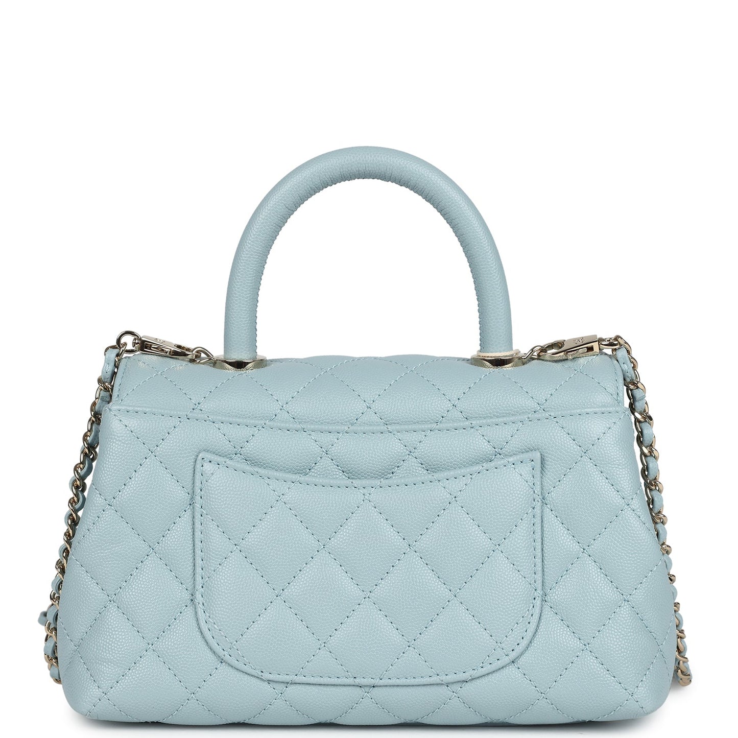 Chanel Small Coco Top Handle Flap Bag Light Blue Caviar Light Gold Hardware