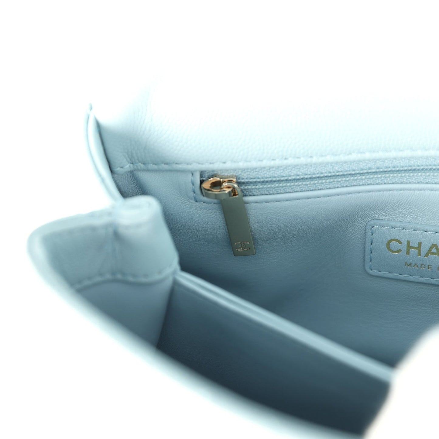 Chanel Small Coco Top Handle Flap Bag Light Blue Caviar Light Gold Hardware