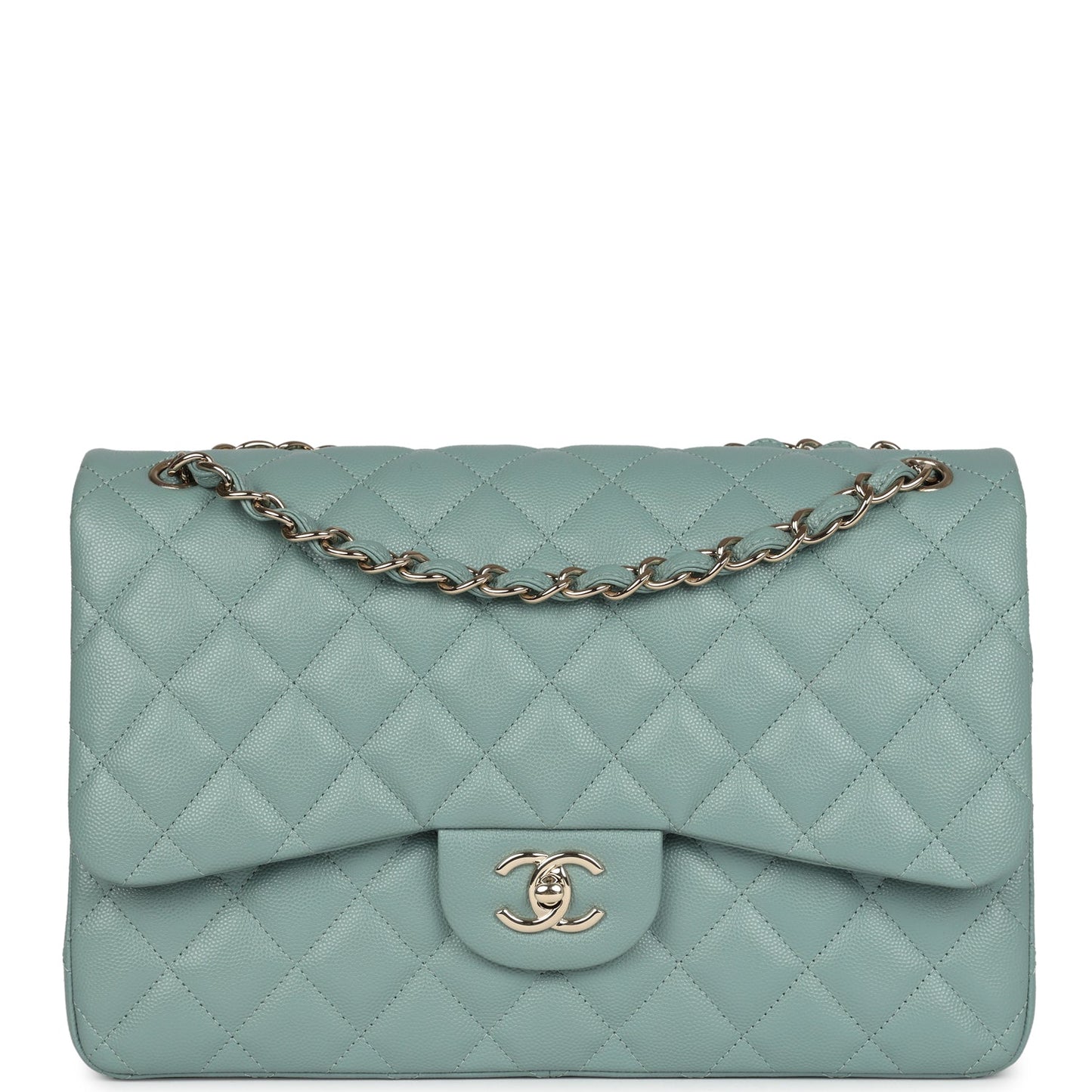 Chanel Jumbo Classic Double Flap Bag Light Green Caviar Light Gold Hardware