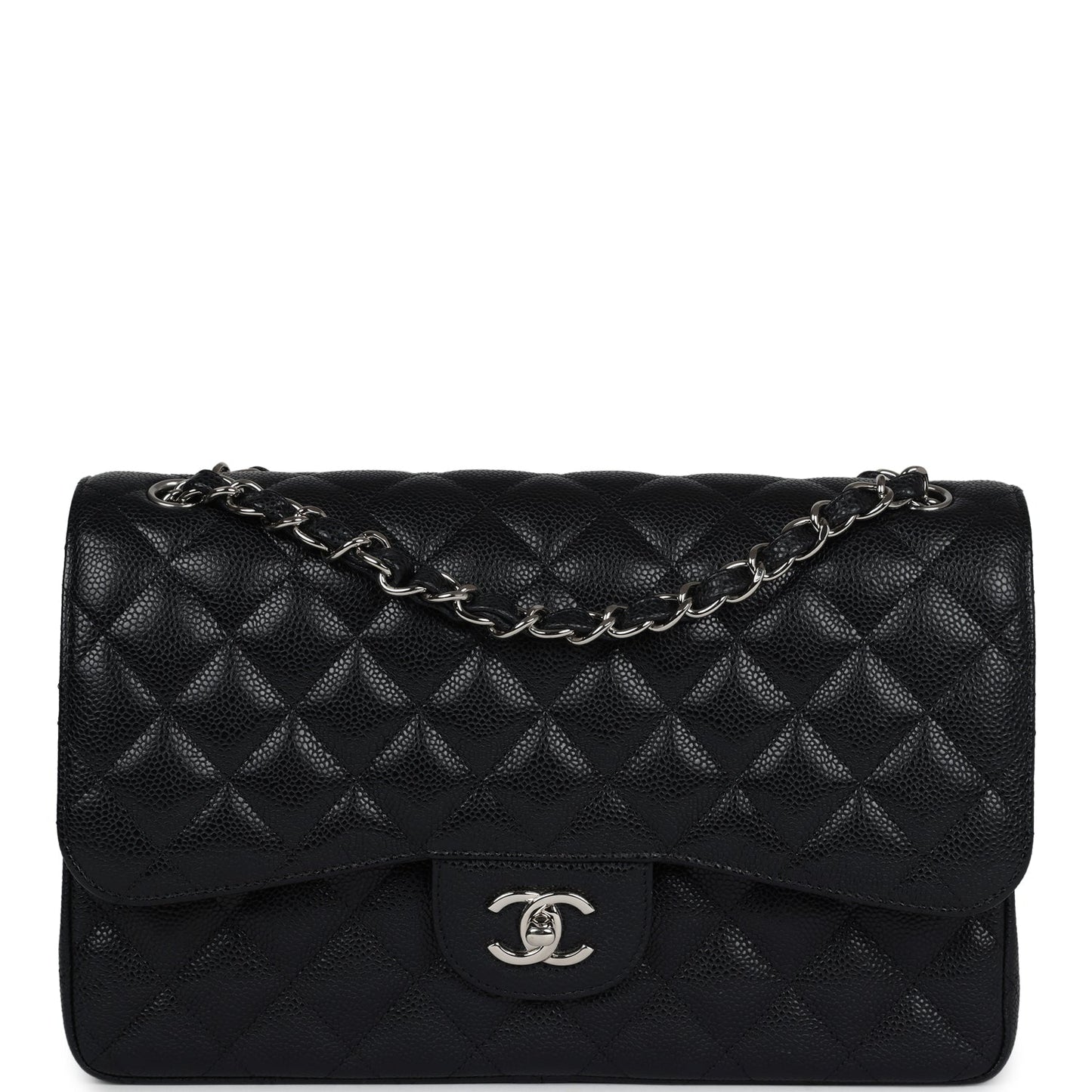 Chanel Jumbo Classic Double Flap Bag Black Caviar Silver Hardware