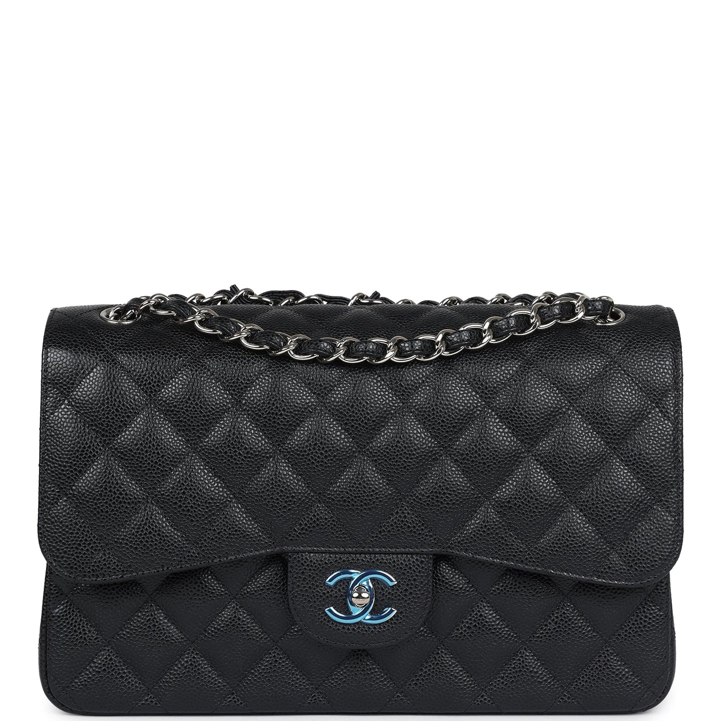 Chanel Jumbo Classic Double Flap Bag Black Caviar Silver Hardware