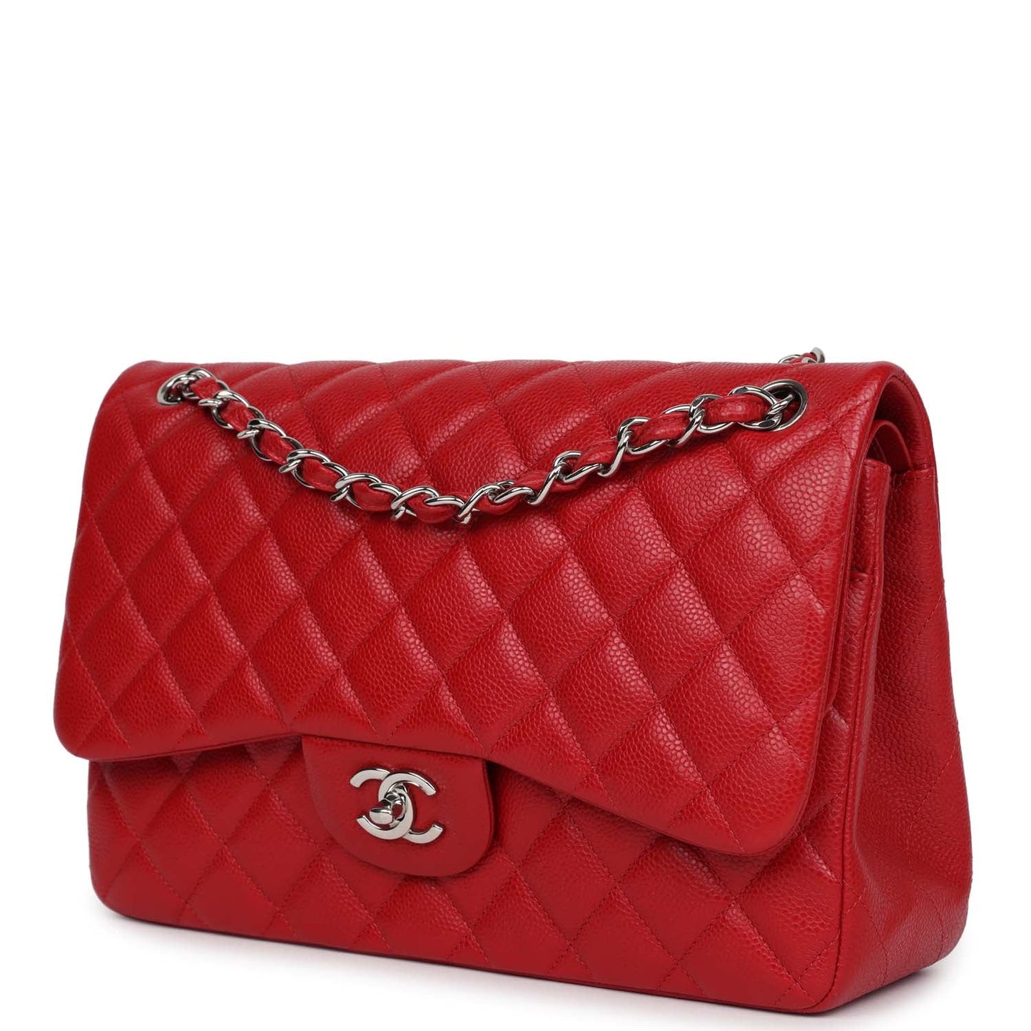 Chanel Jumbo Classic Double Flap Red Caviar Silver Hardware