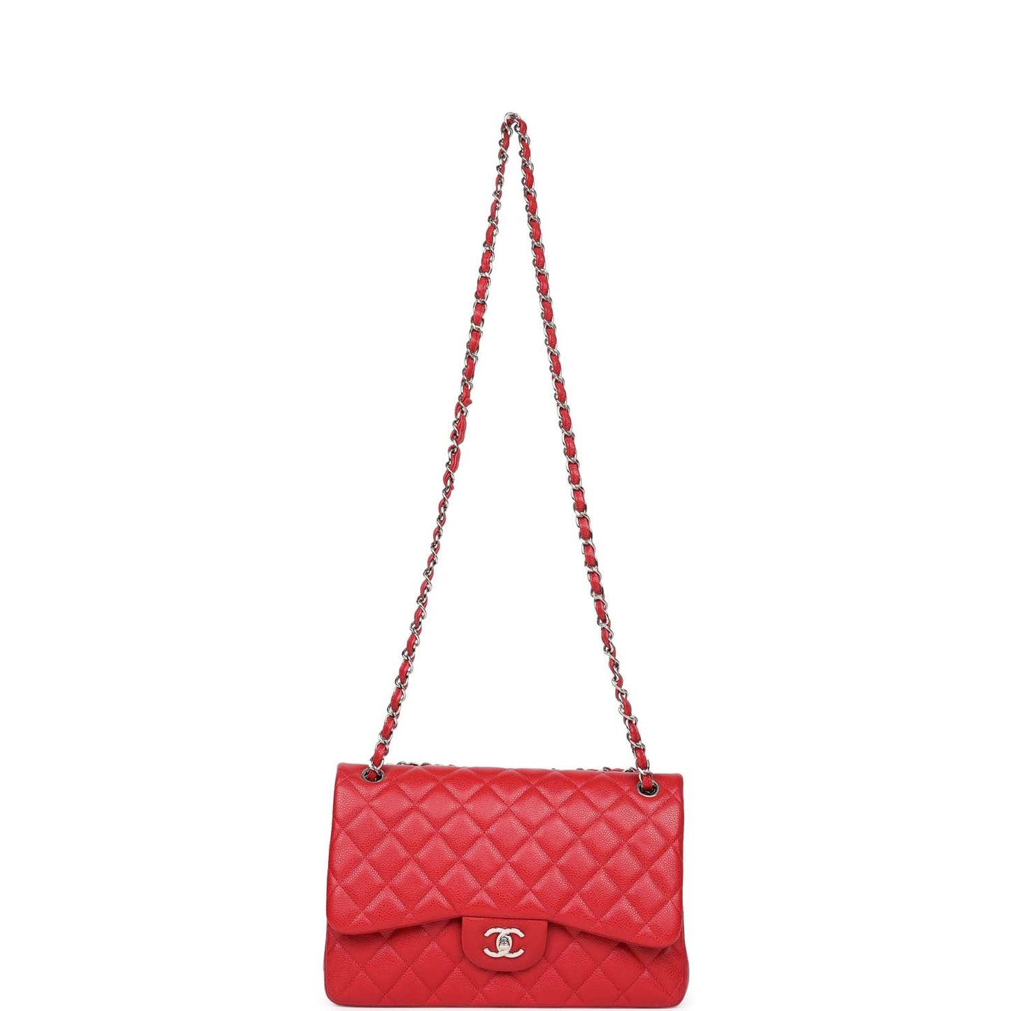 Chanel Jumbo Classic Double Flap Red Caviar Silver Hardware