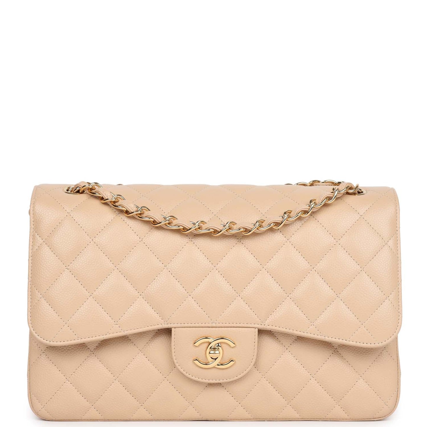 Chanel Jumbo Classic Double Flap Bag Light Beige Caviar Gold Hardware