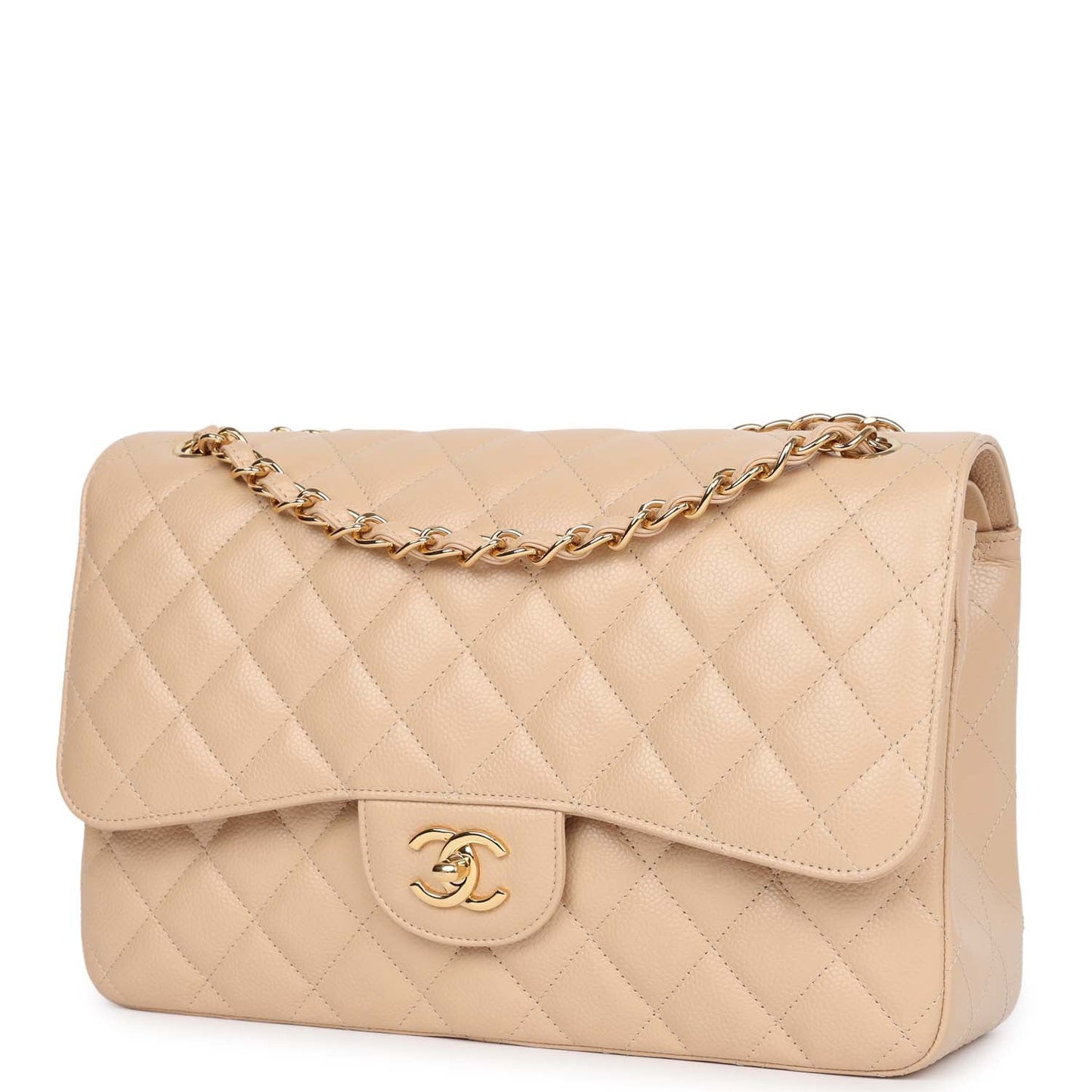 Chanel Jumbo Classic Double Flap Bag Light Beige Caviar Gold Hardware