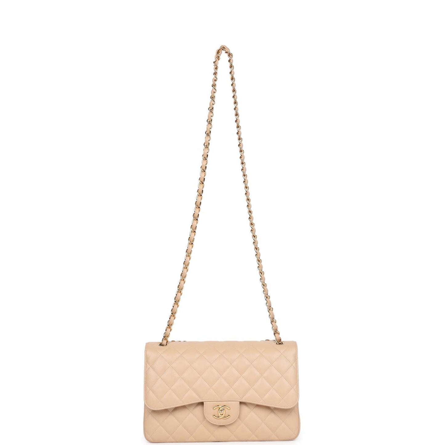 Chanel Jumbo Classic Double Flap Bag Light Beige Caviar Gold Hardware
