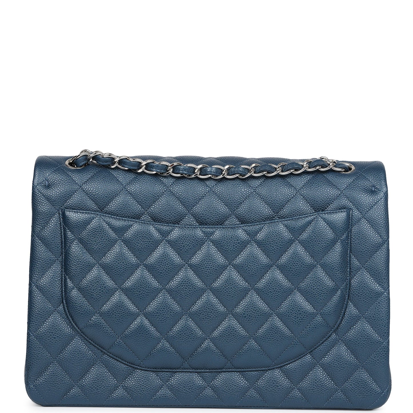 Chanel Maxi Classic Double Flap Bag Dark Blue Caviar Silver Hardware