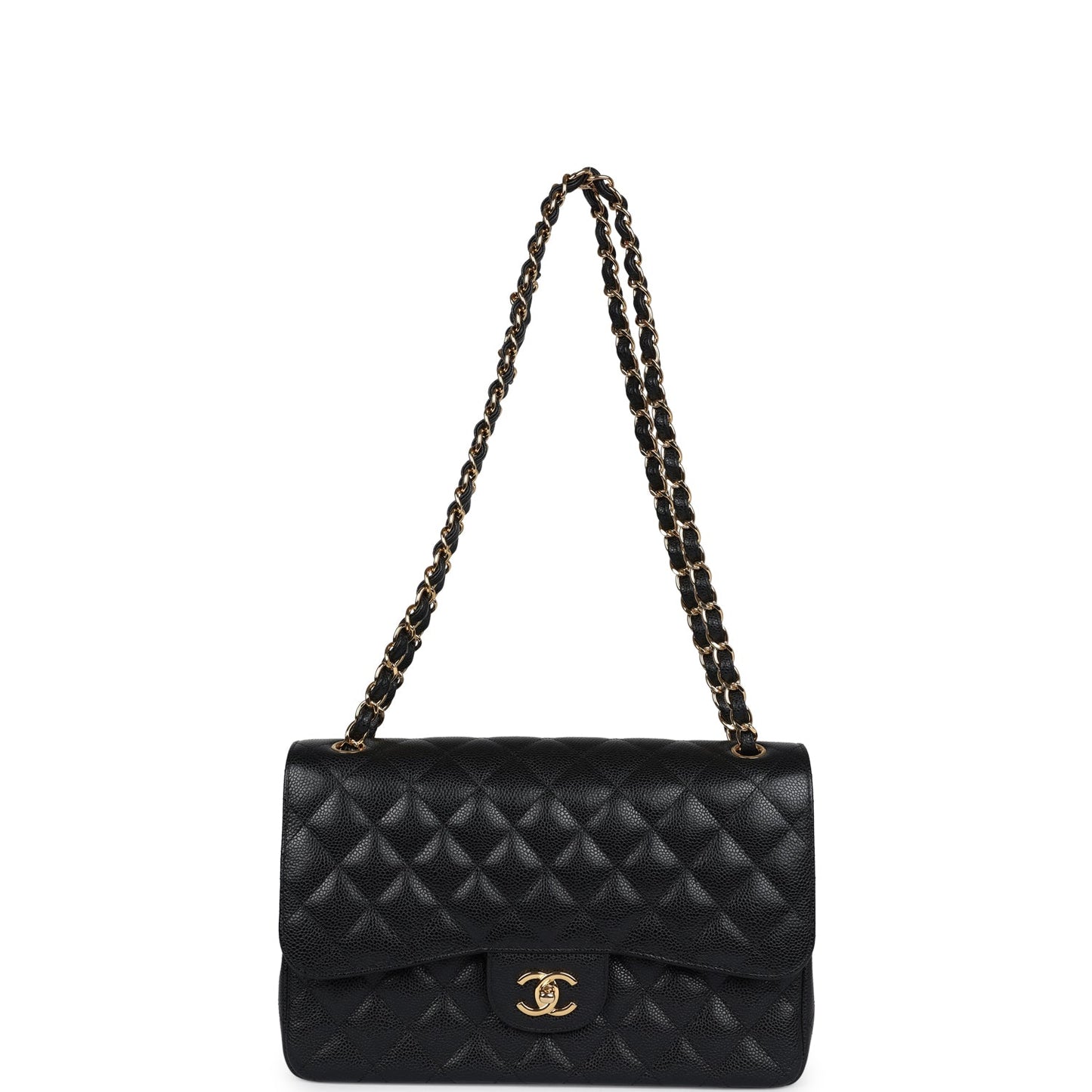 Chanel Jumbo Classic Double Flap Bag Black Caviar Gold Hardware