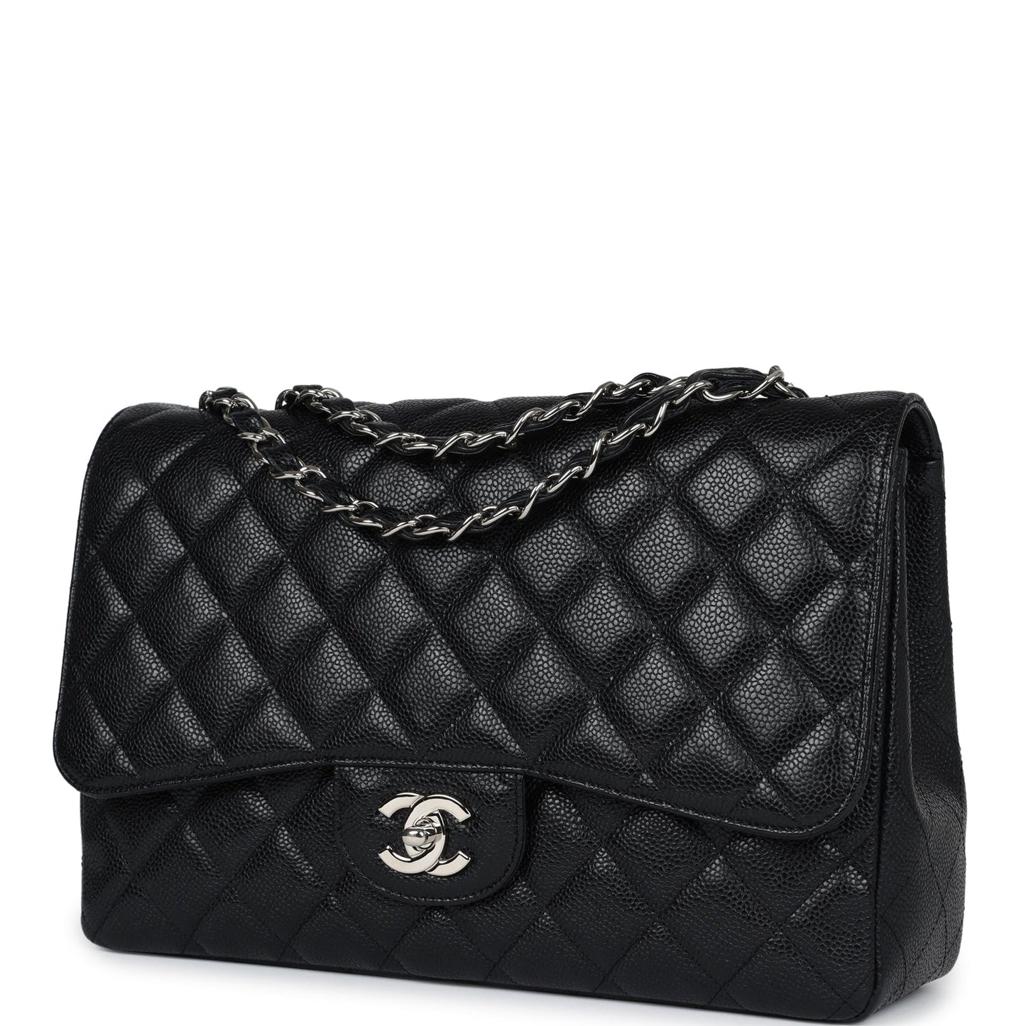 Chanel Jumbo Classic Single Flap Bag Black Caviar Silver Hardware