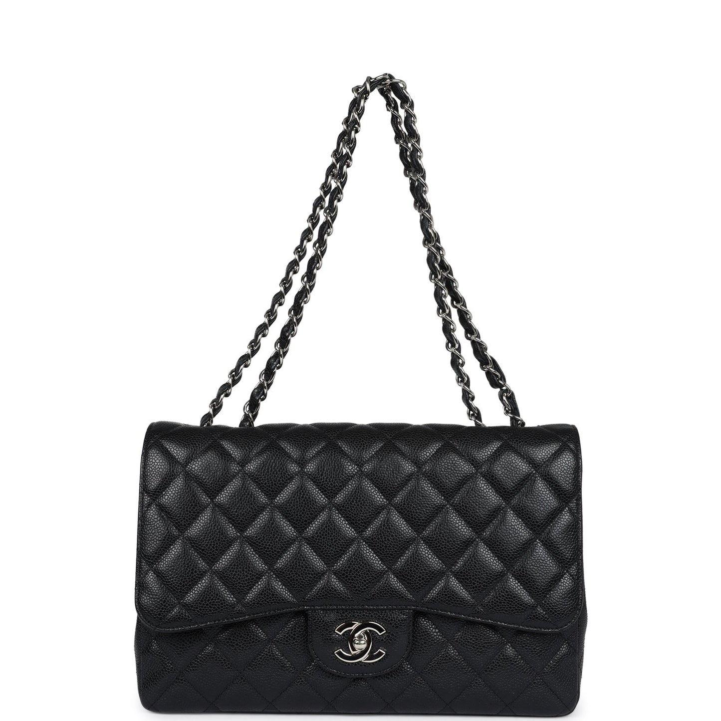 Chanel Jumbo Classic Single Flap Bag Black Caviar Silver Hardware