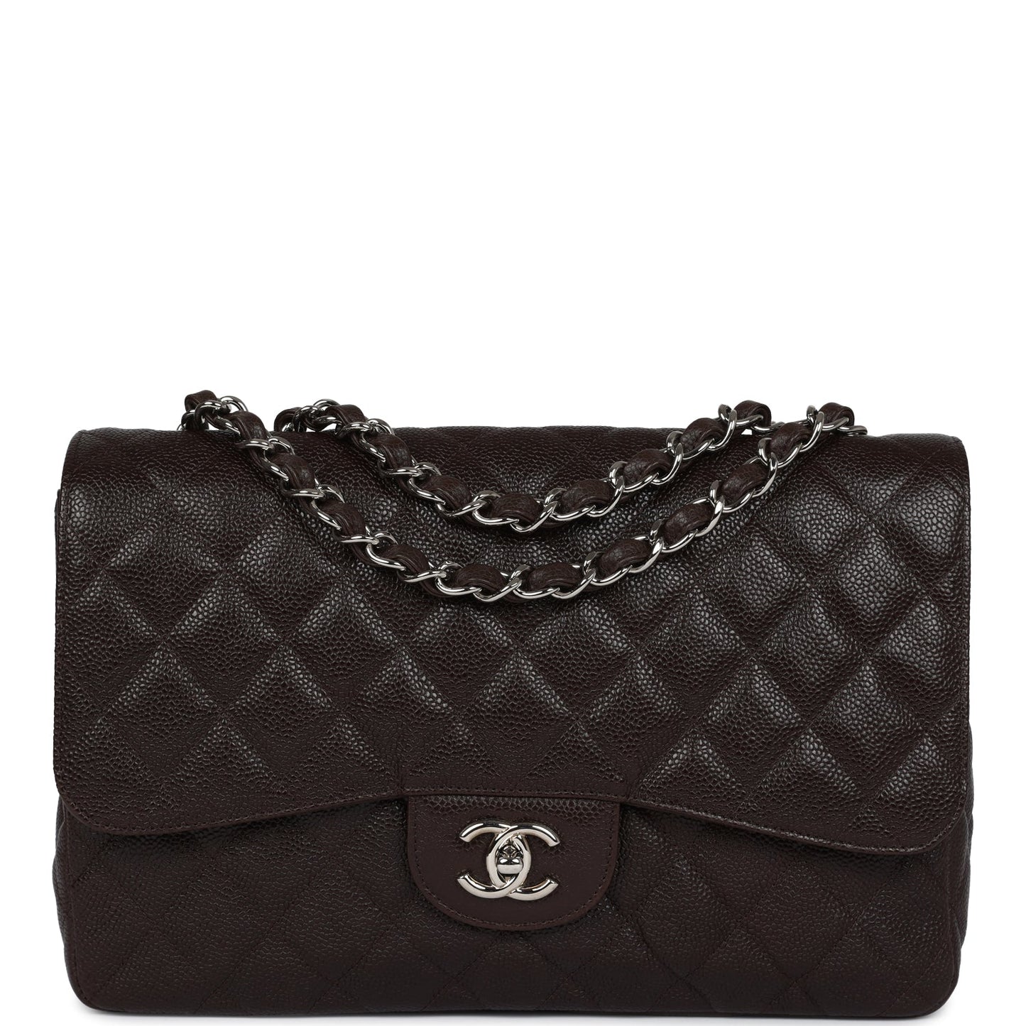 Chanel Jumbo Classic Single Flap Dark Brown Caviar Silver Hardware