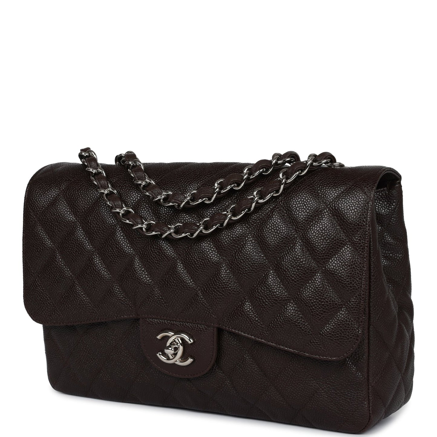 Chanel Jumbo Classic Single Flap Dark Brown Caviar Silver Hardware