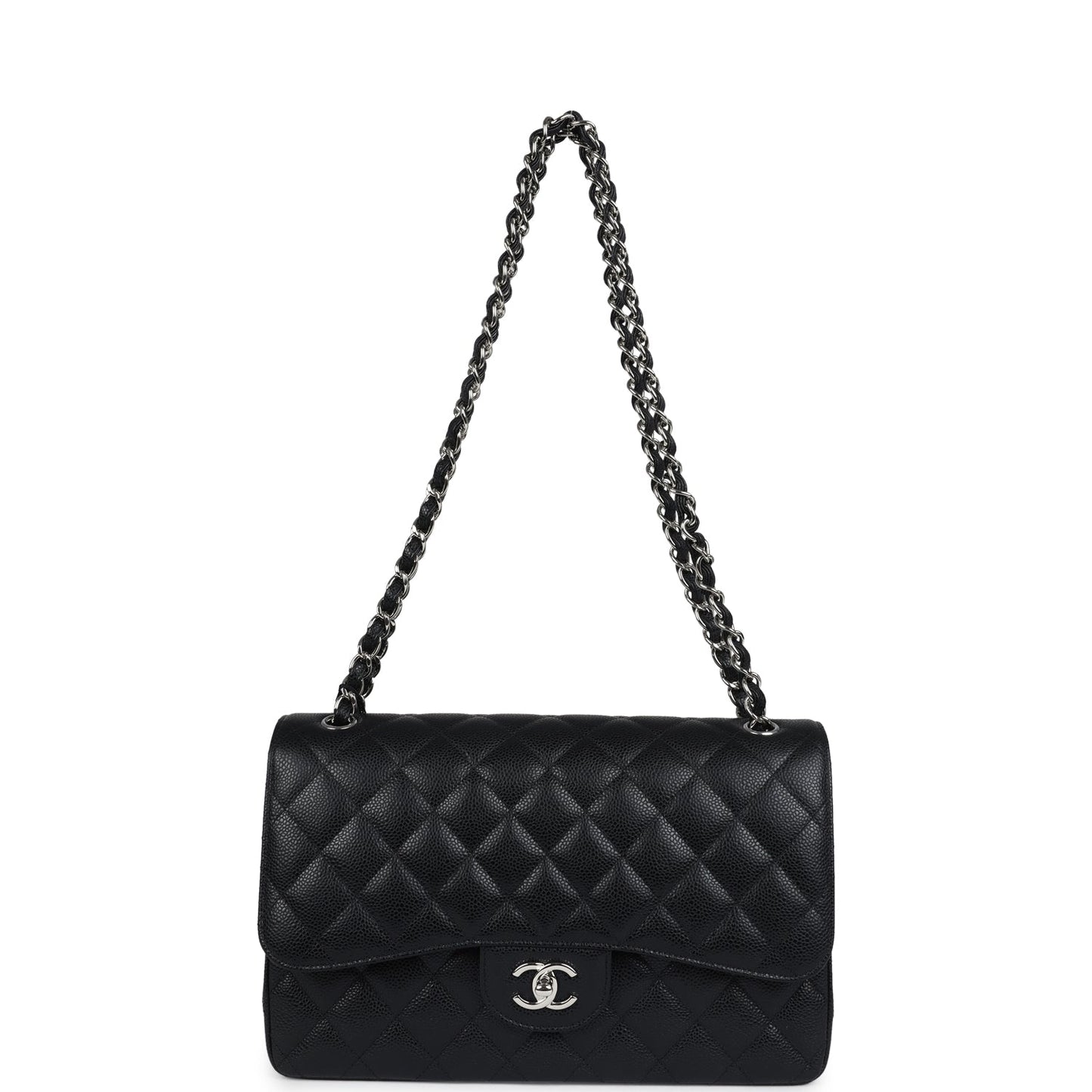 Chanel Jumbo Classic Double Flap Bag Black Caviar Silver Hardware