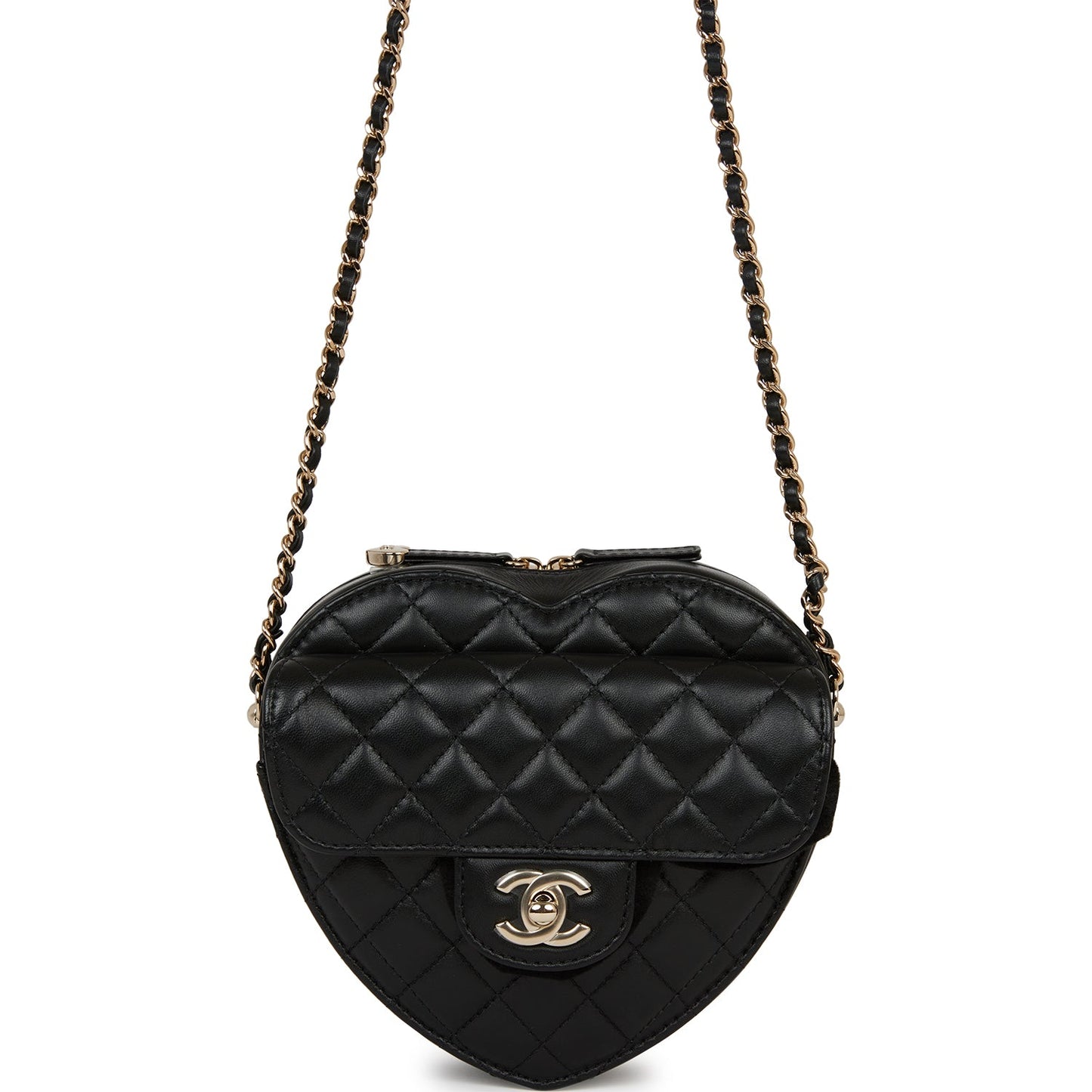 Chanel CC In Love Large Heart Bag Black Lambskin Light Gold Hardware