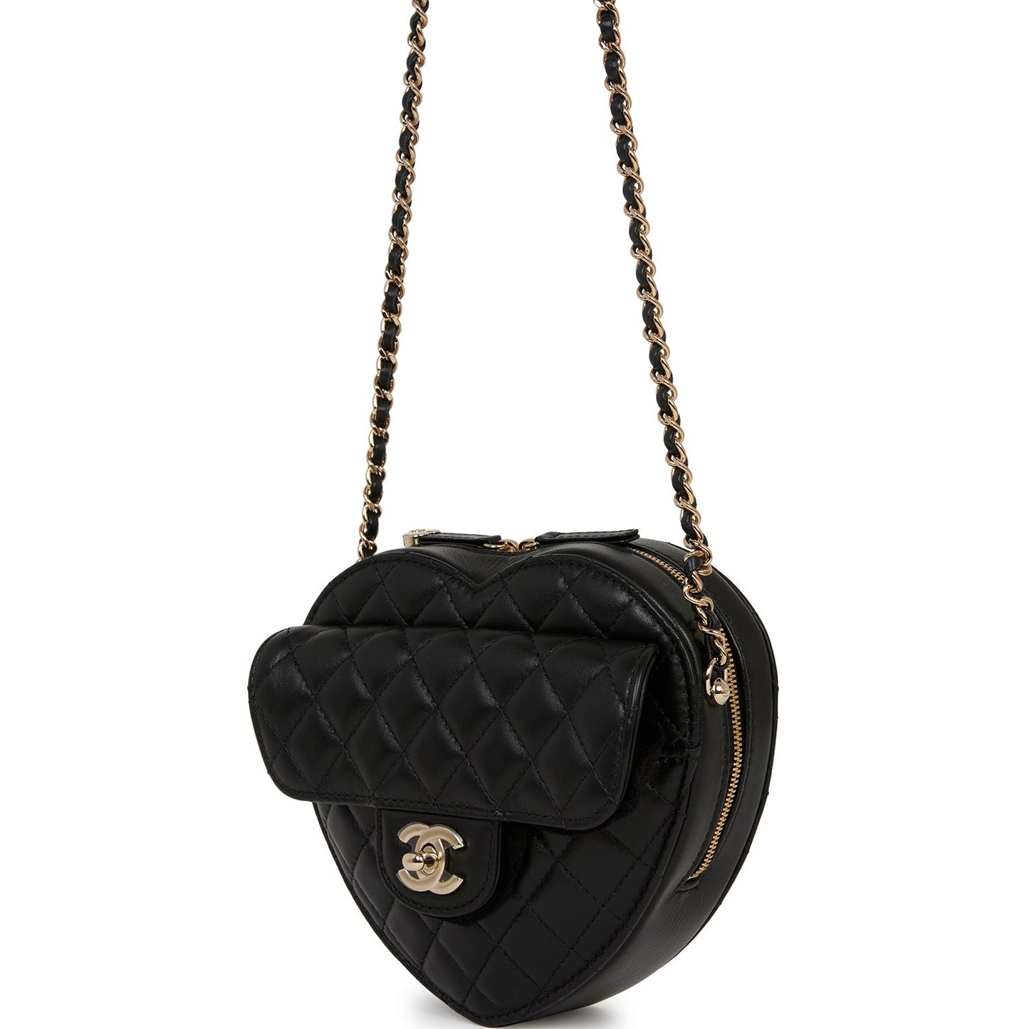 Chanel CC In Love Large Heart Bag Black Lambskin Light Gold Hardware