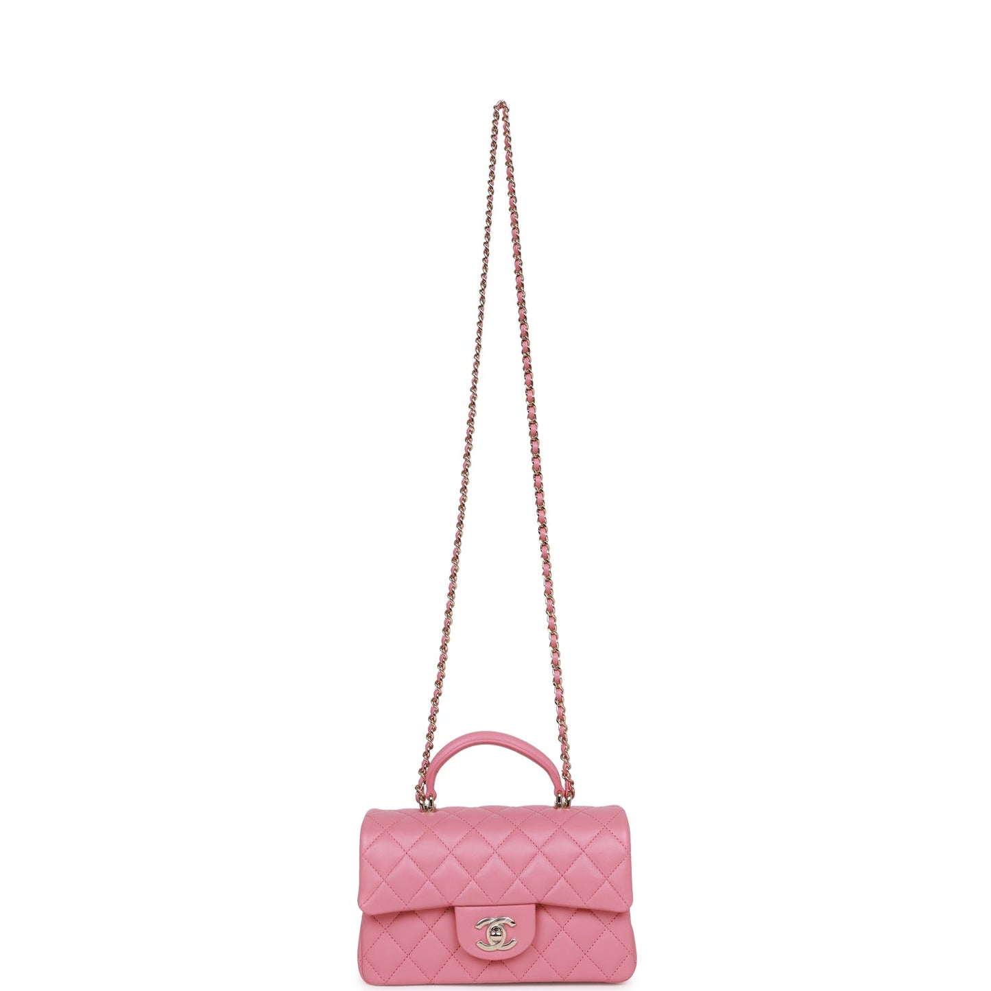 Chanel Mini Rectangular Flap with Top Handle Dark Pink Lambskin Light Gold Hardware