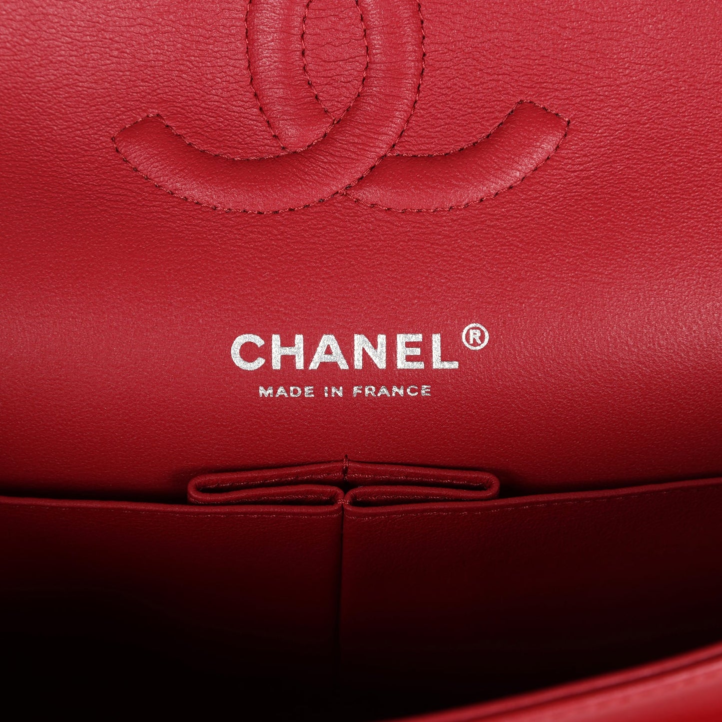 Chanel Medium Classic Double Flap Bag Red Lambskin Silver Hardware