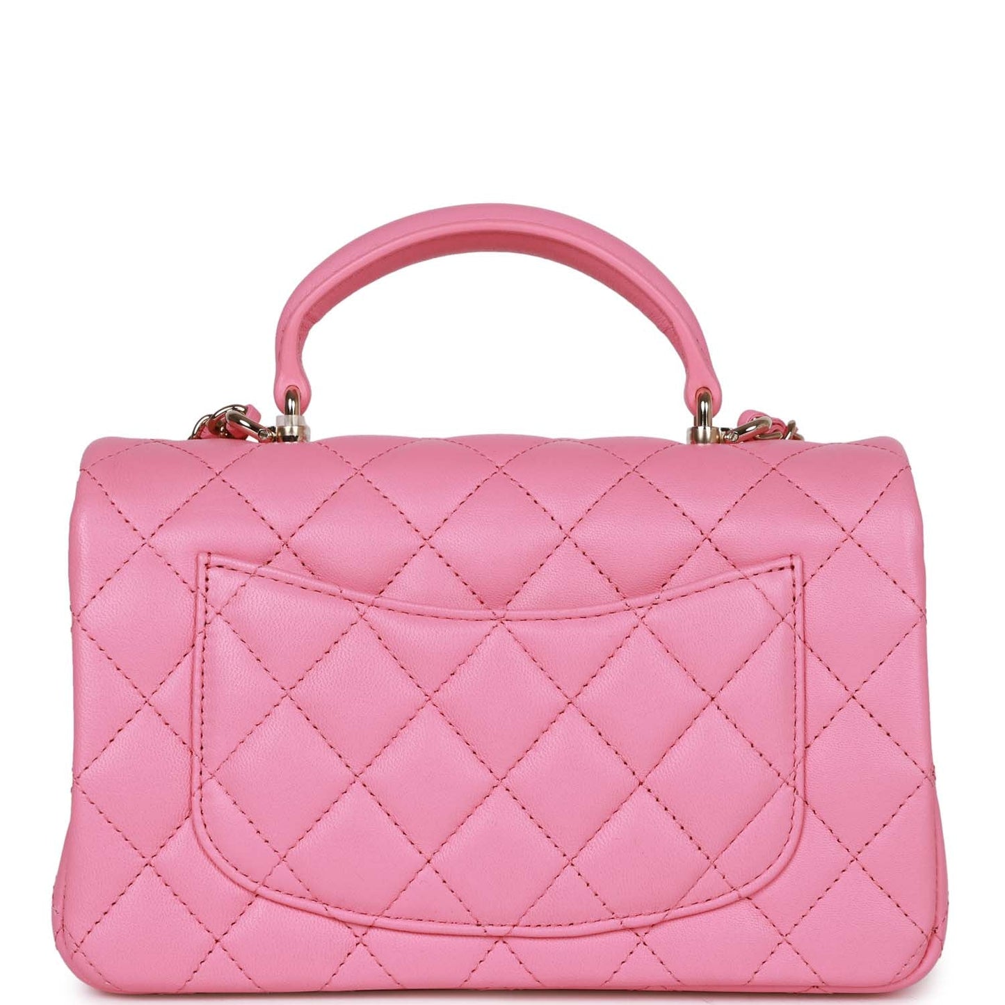 Chanel Rectangular Mini Flap Bag with Top Handle Pink Lambskin Light Gold Hardware