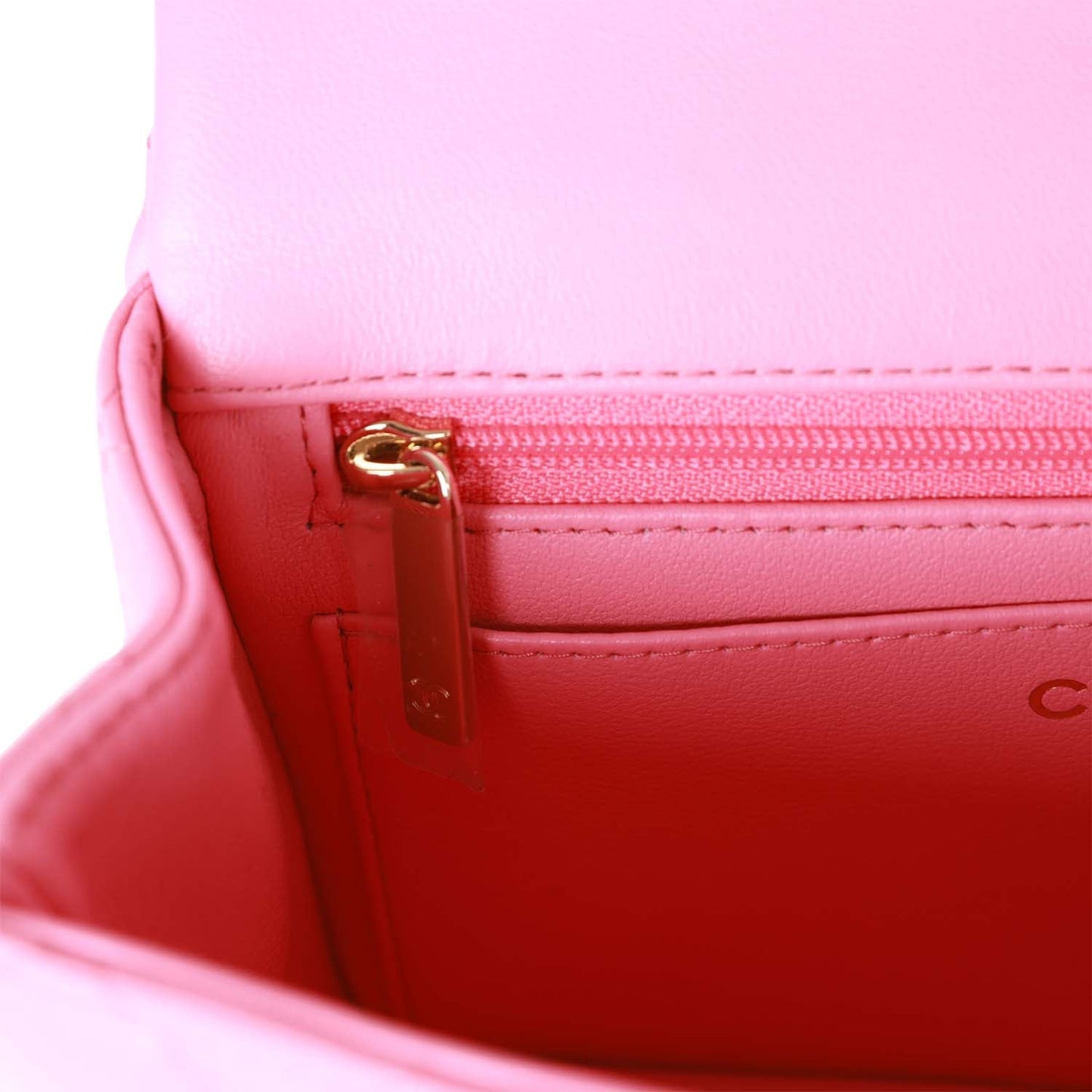 Chanel Rectangular Mini Flap Bag with Top Handle Pink Lambskin Light Gold Hardware