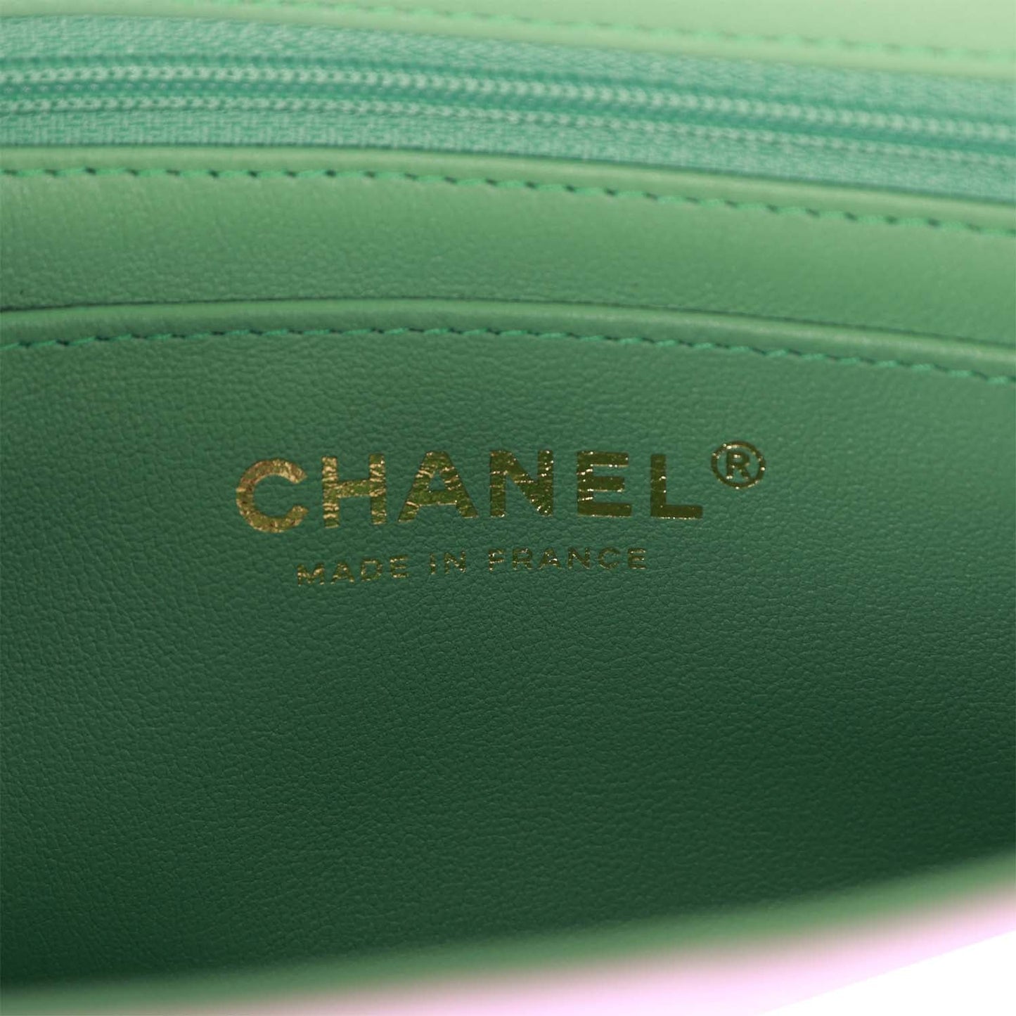 Chanel Mini Rectangular Flap with Top Handle Pink and Green Lambskin Light Gold Hardware