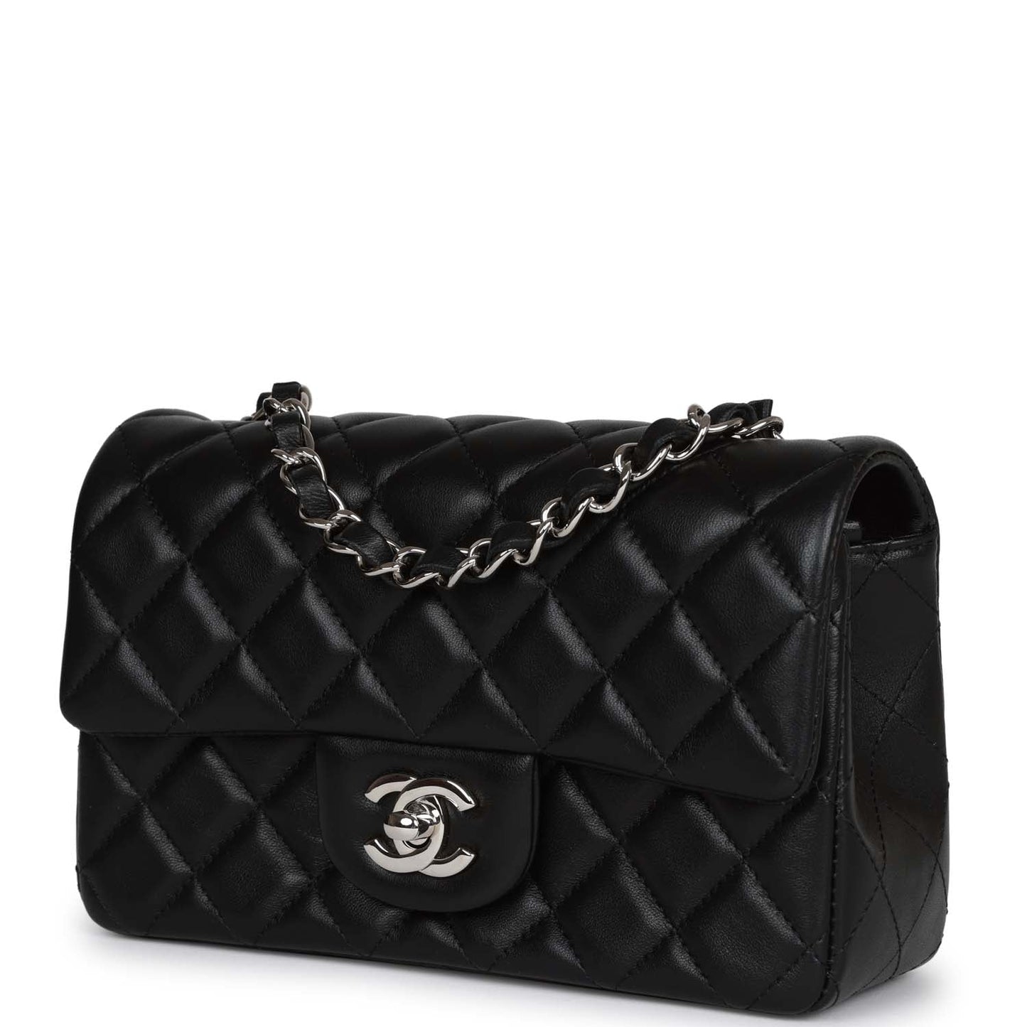 Chanel Mini Rectangular Flap Bag Black Lambskin Silver Hardware