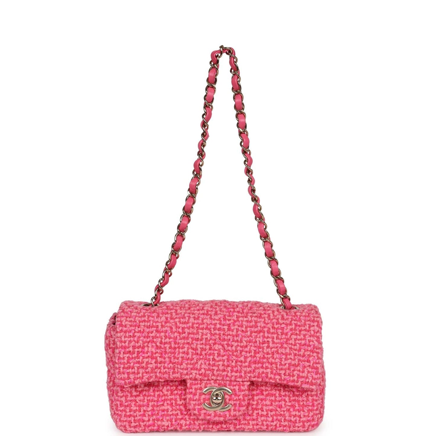 Chanel Mini Classic Rectangular Flap Bag Pink Tweed Gold Hardware