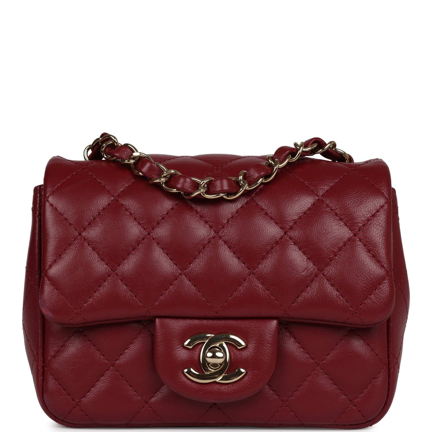 Chanel Mini Classic Square Flap Burgundy Lambskin Gold Hardware